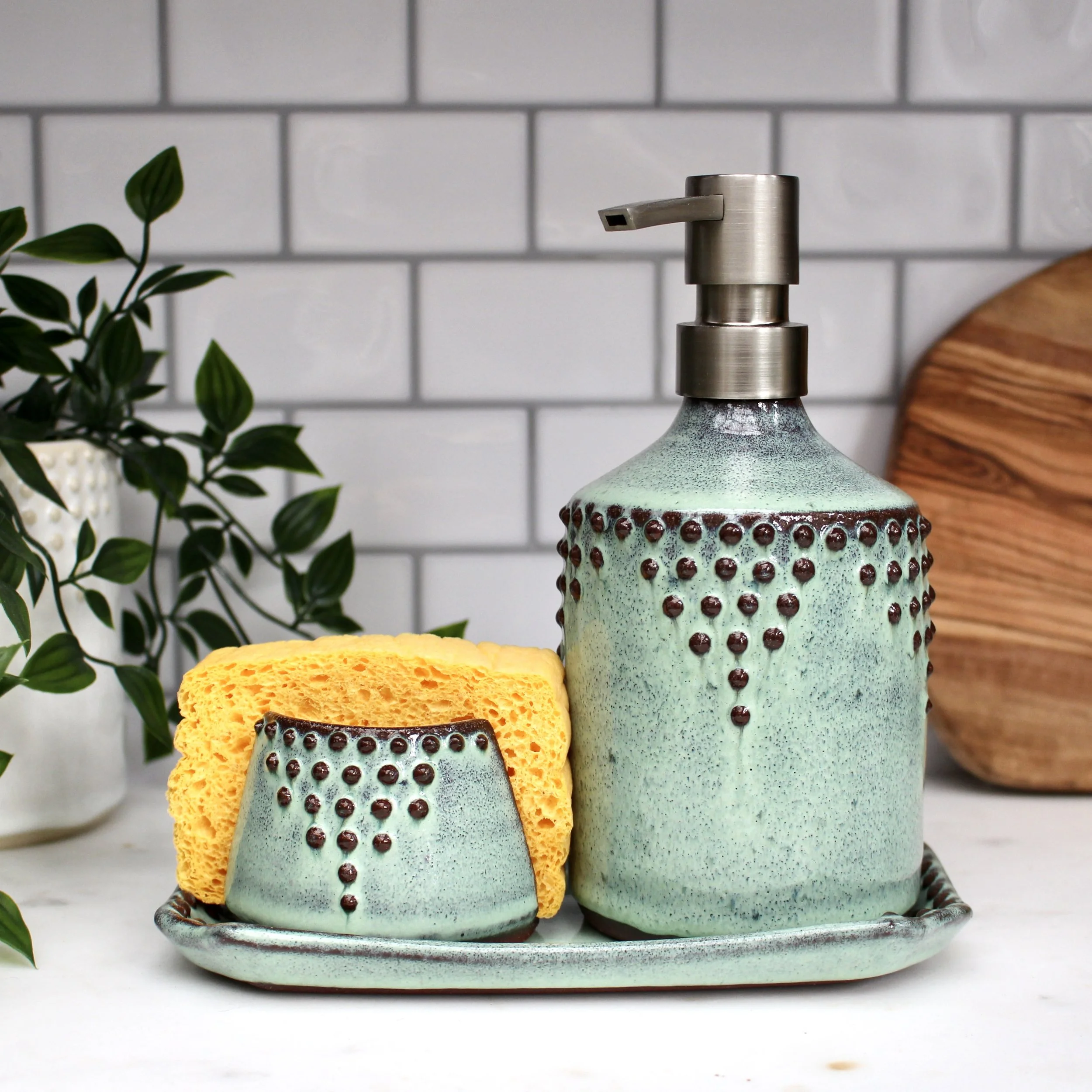 Soap or Lotion Dispenser Bottle in Aqua Mist - Kitchen Set