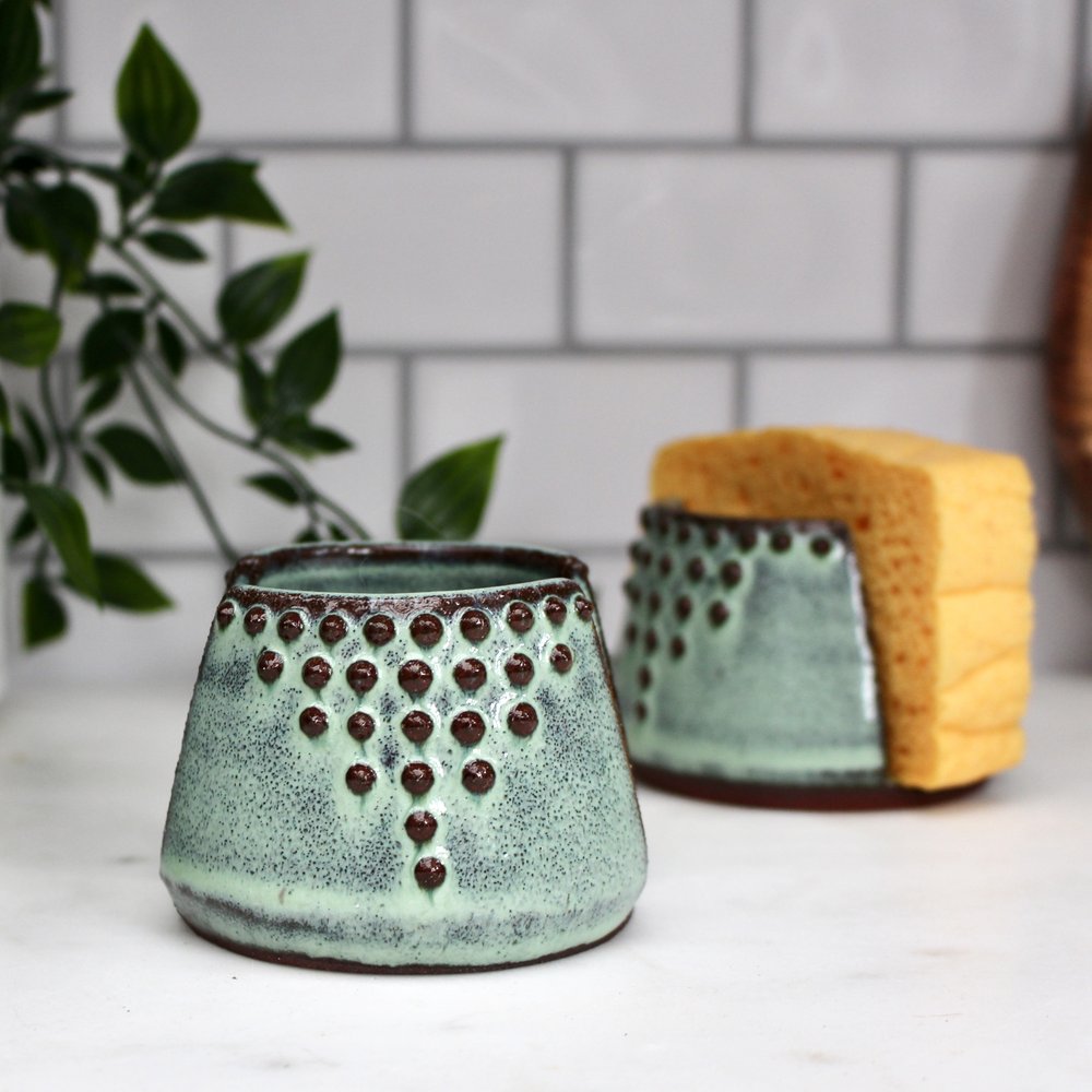 Sponge Holder in Aqua Mist Back Bay Pottery