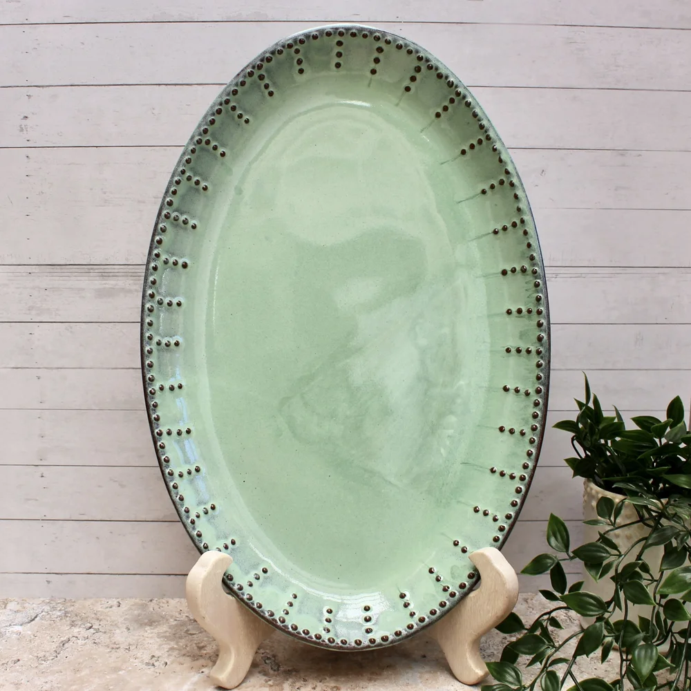 Pottery Large Oval Dinner Plates Extra Large Oval Platter In Aqua