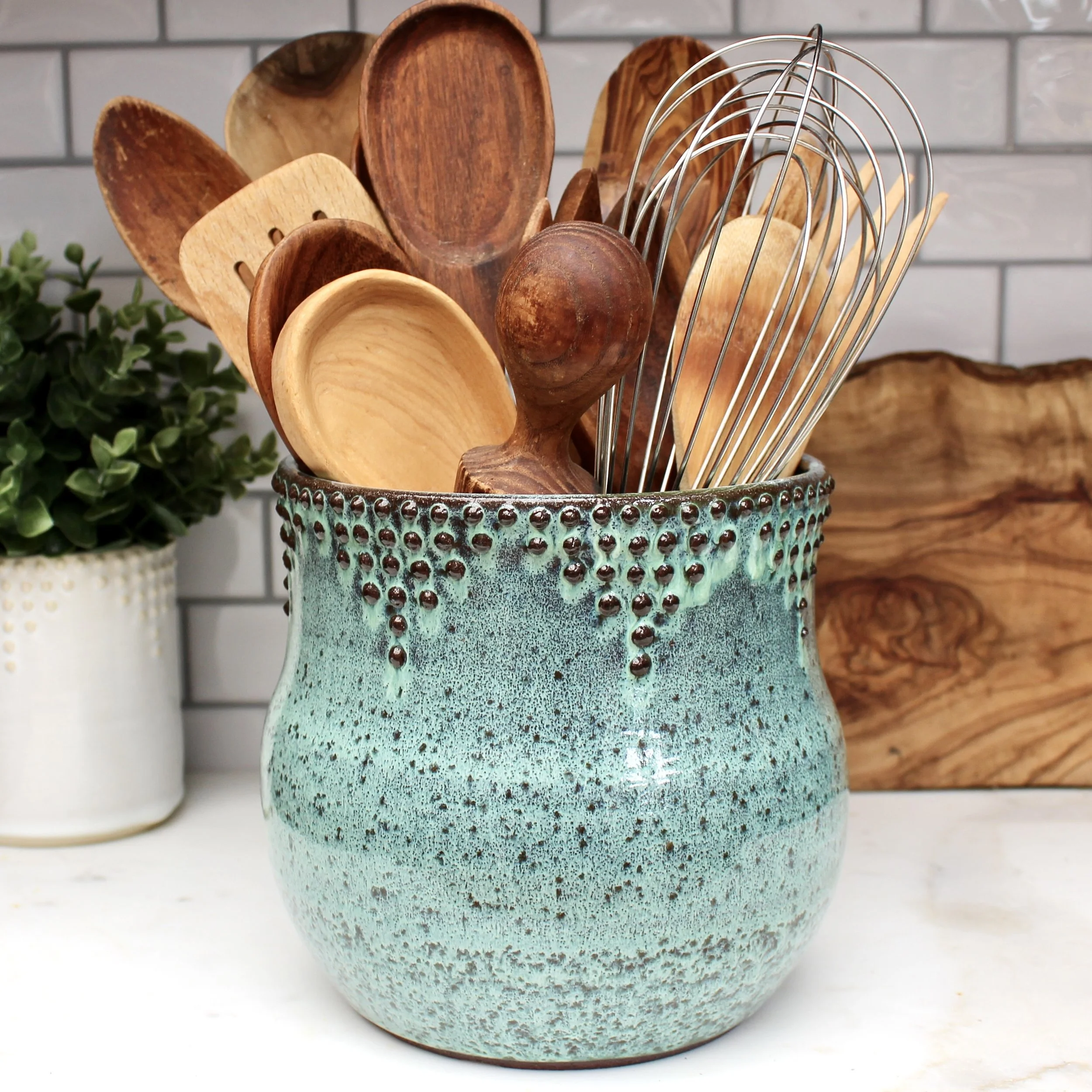Extra Large Utensil Holder, Aqua Mist