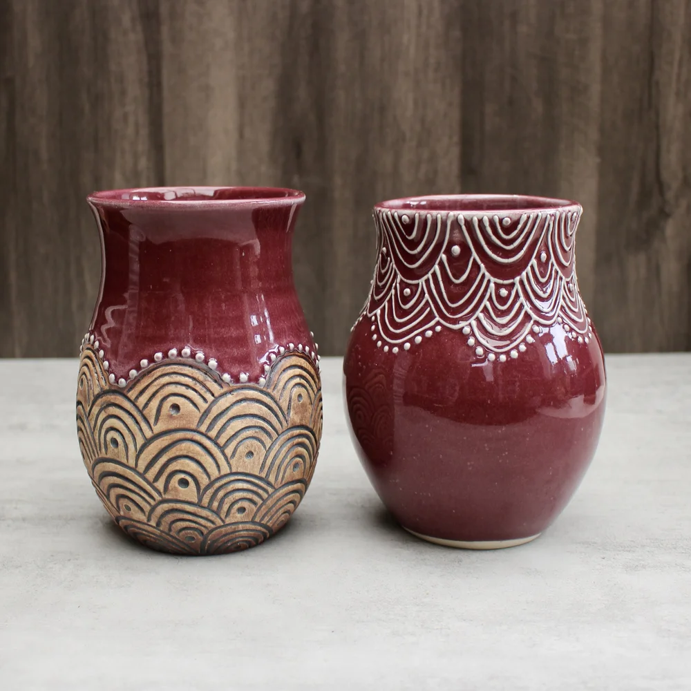 Handmade Vase with Slip-Trailed Design — Back Bay Pottery