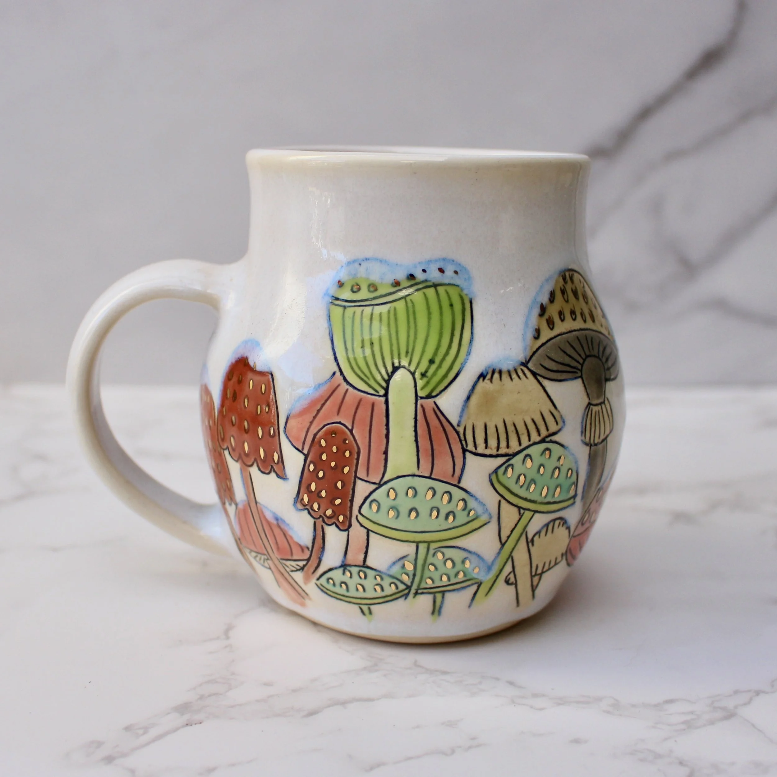 Art Mug, Mishima Wild Mushrooms with Real Gold Details - READY TO SHIP
