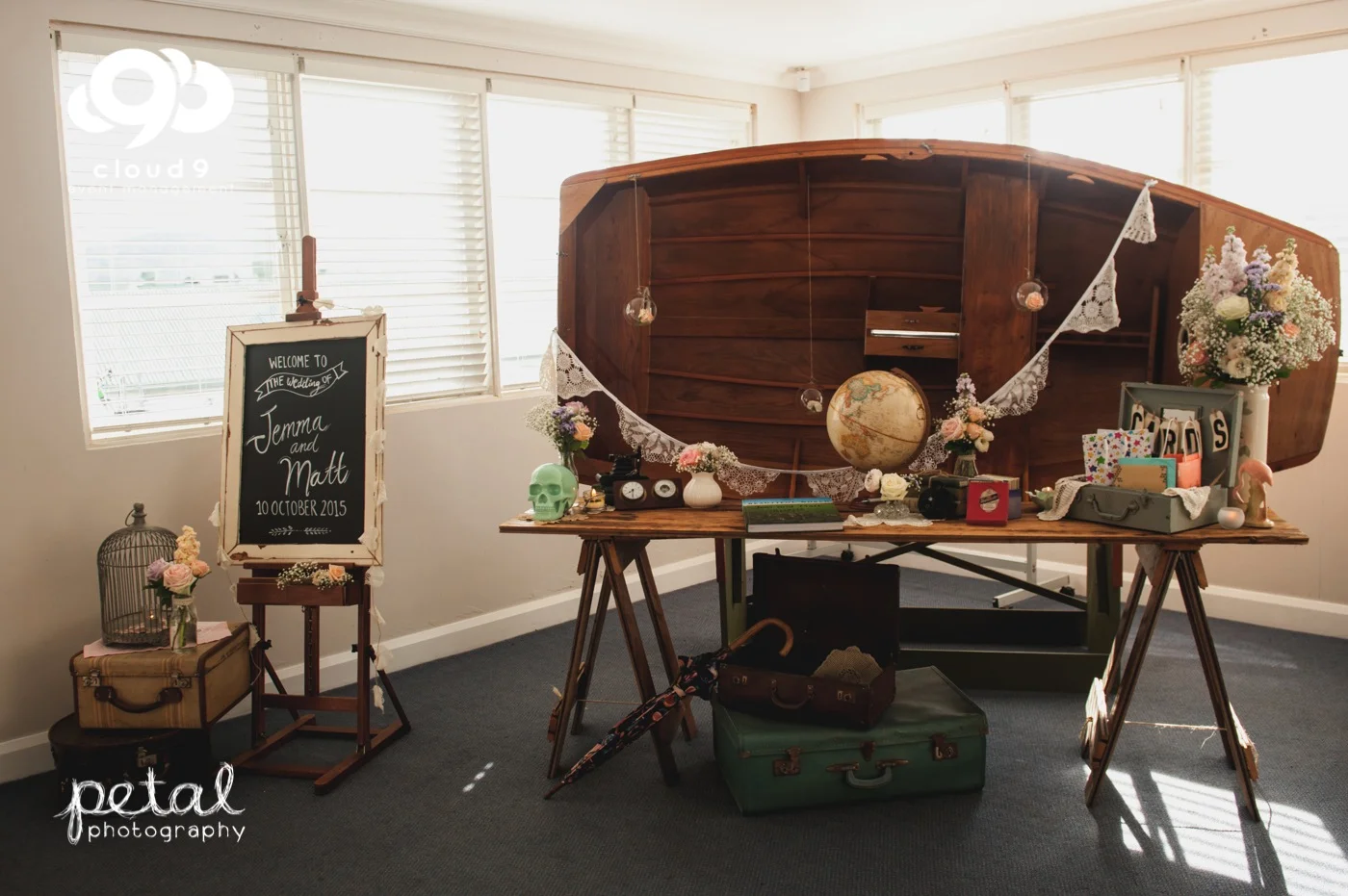 Reception Entrance Foyer - Vintage inspired welcome sign & gift table