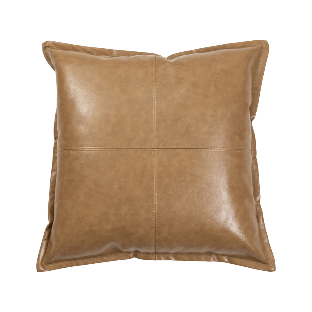 Natural brown faux leather fabric piecewise square design pillow cover-1 QTY 