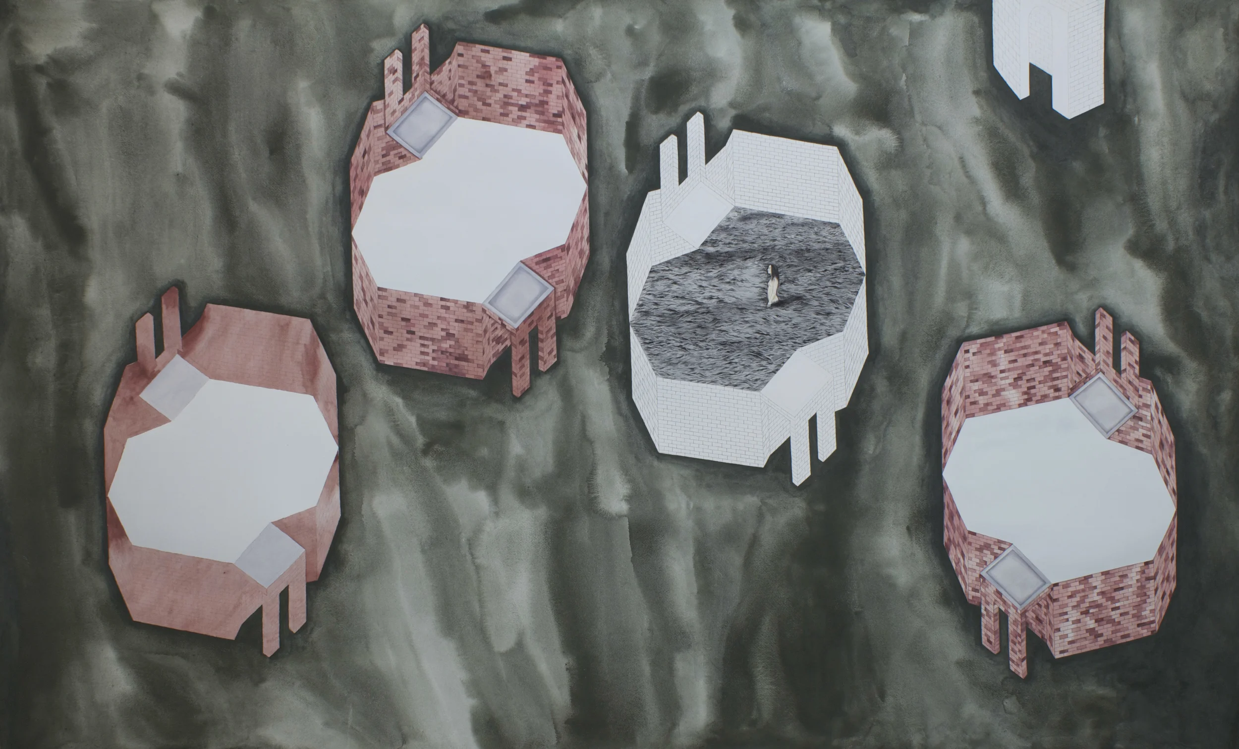 "...that which hems me round, and blots out my world, is the old void..." Watercolour and gouache on paper 95 x 157 cm 2015