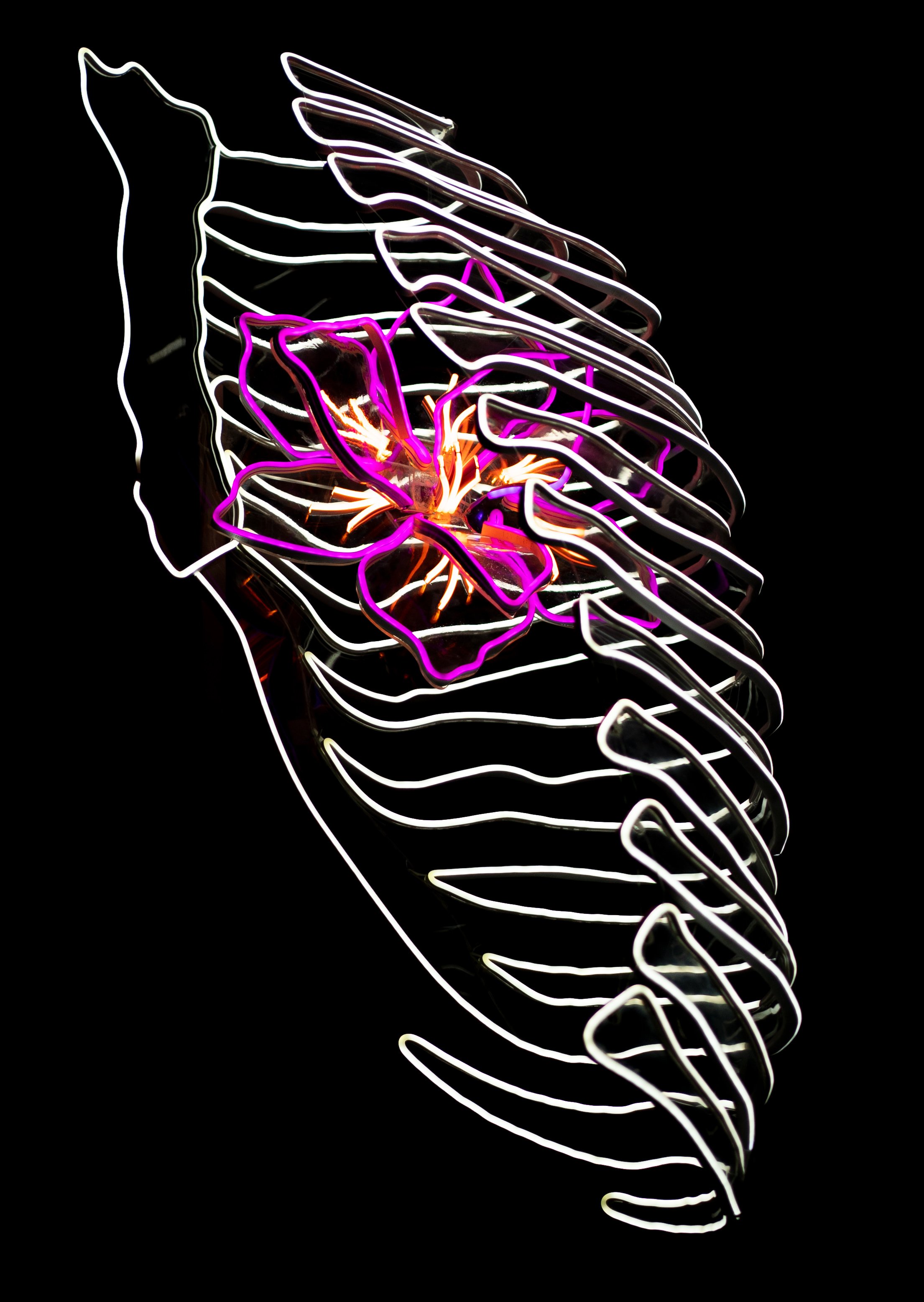  The Mourning Flower  Acrylic, neon light, metal stand  Dimensions variable   2022 