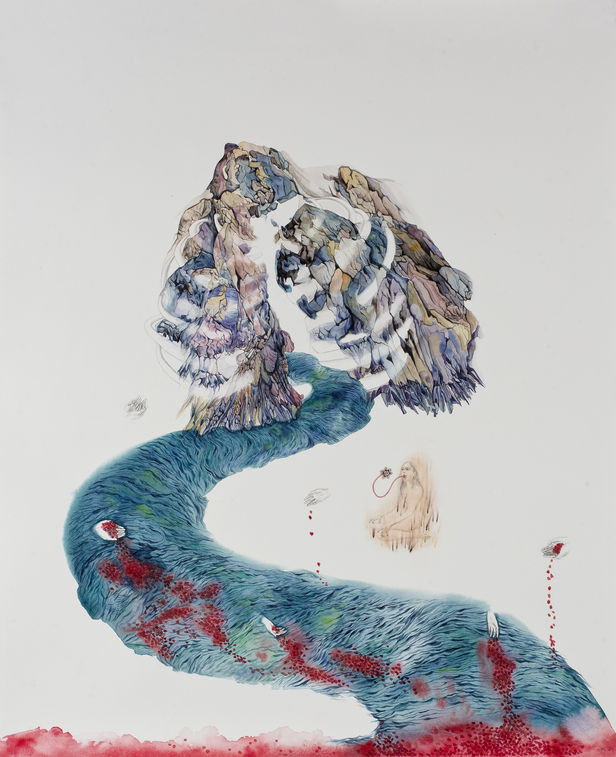   Witness (the erosion of meaning)   73 × 88.5 cm  Watercolour and pastel on paper  2024 