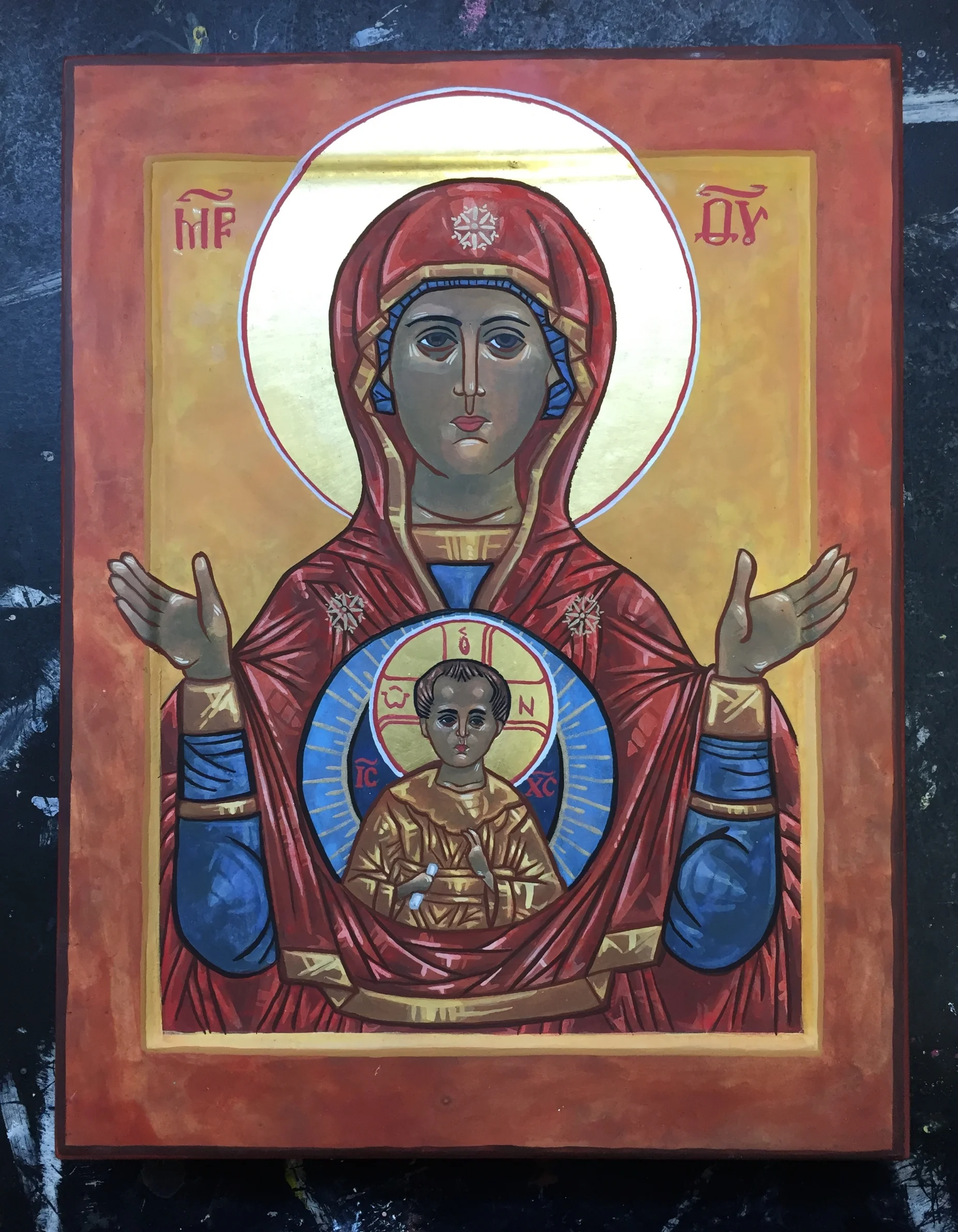 Our Lady of the Sign (2015) egg tempera paint and gold leaf on icon board 20.5cm x 25.5cm