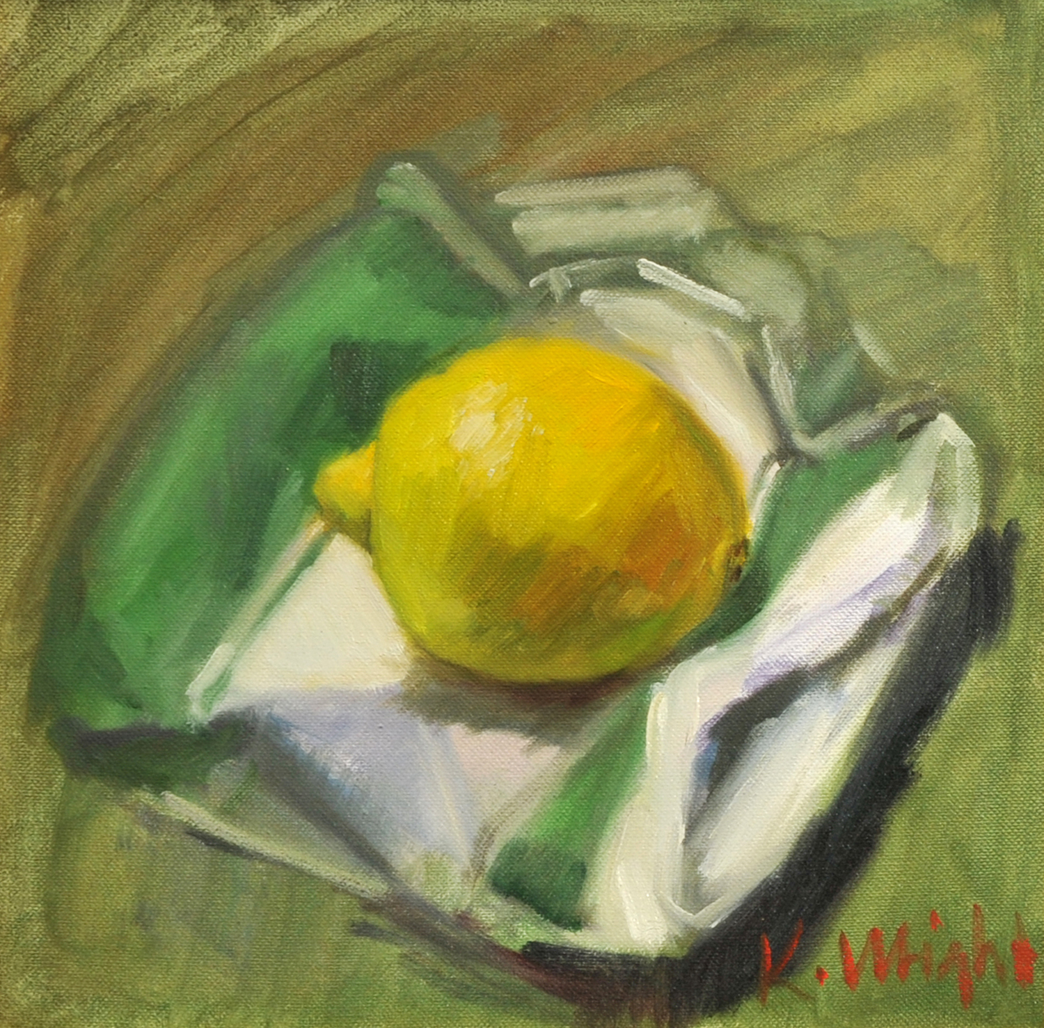 LEMON ON KITCHEN CLOTH – 14"x14"