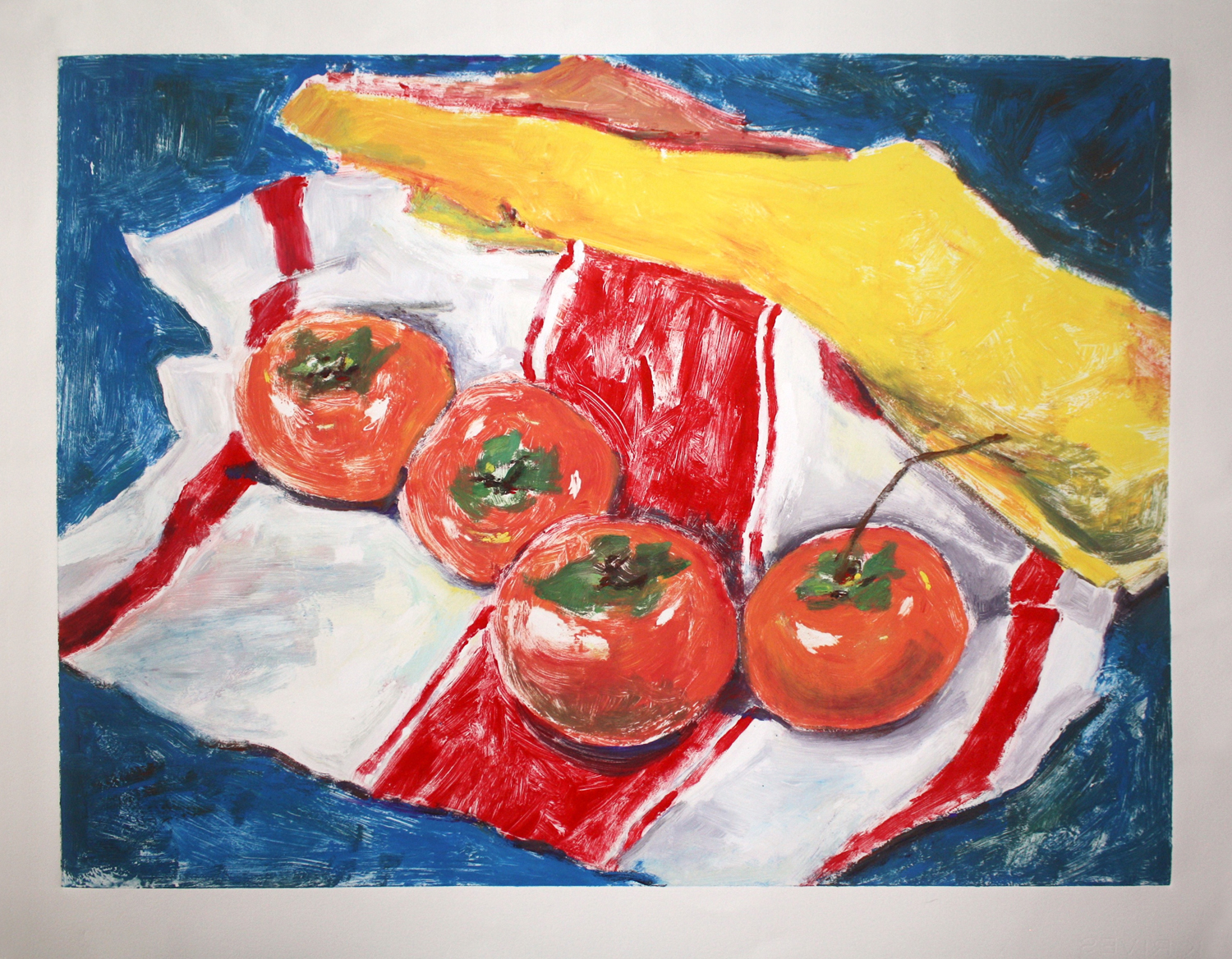 PERSIMMON ON STRIPED CLOTH – 24"x18"