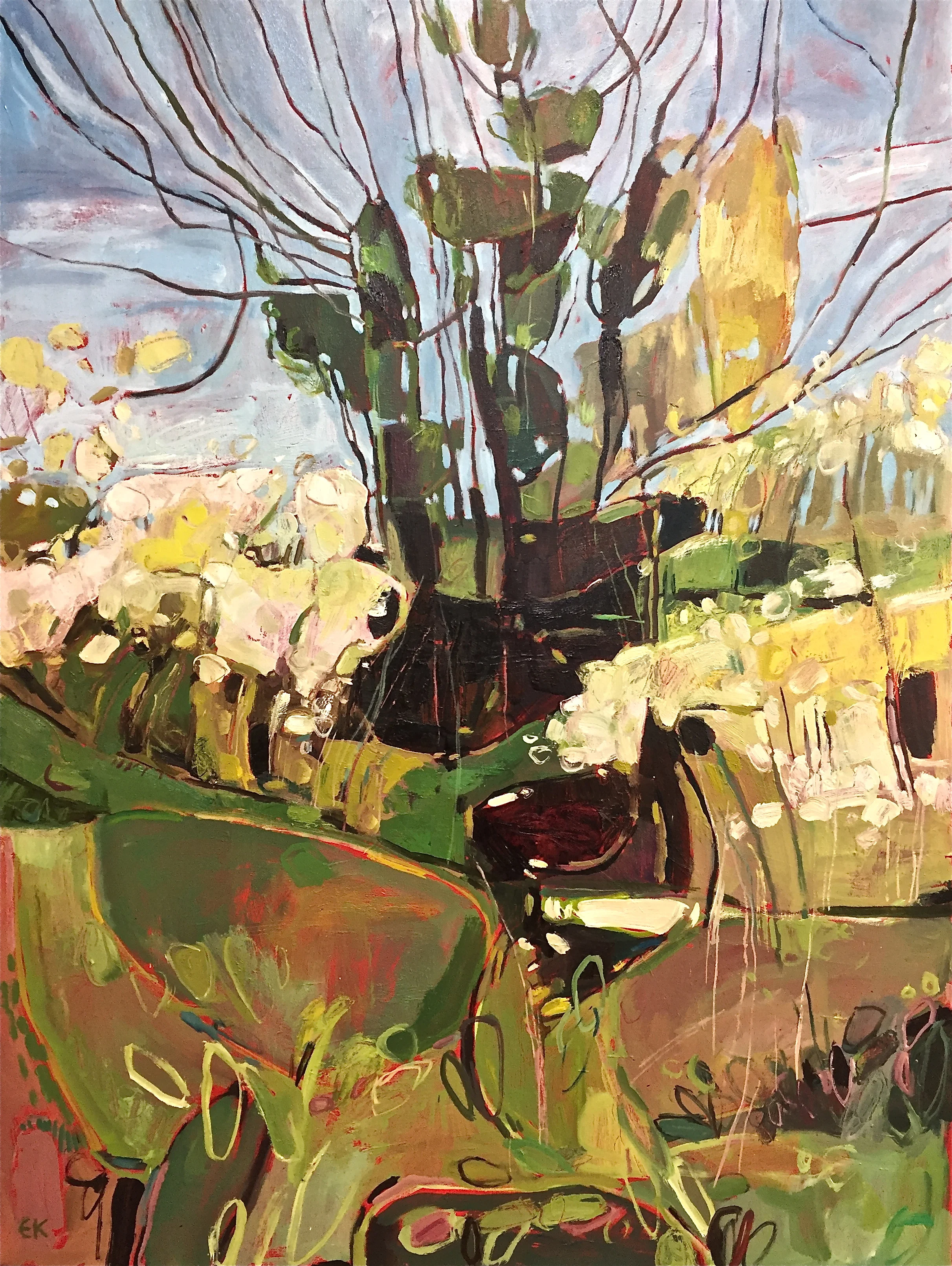 Spring Hedgerow with Ivy Clad Tree near Burford