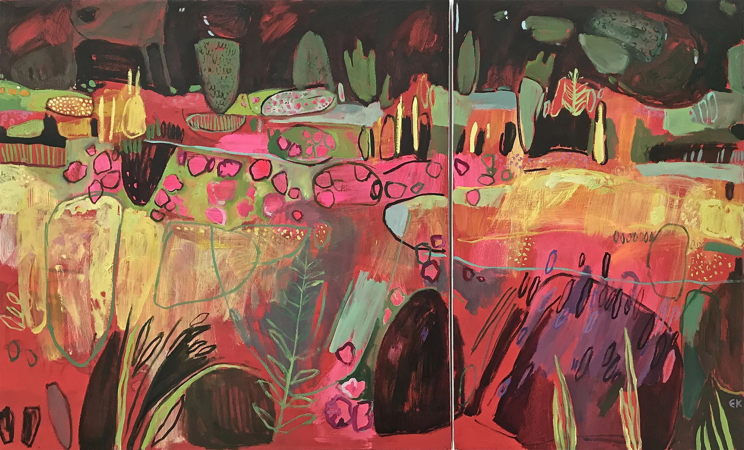 Asymmetric Diptych: Hot Colours in the Merton Beds, Oxford Botanic Gardens