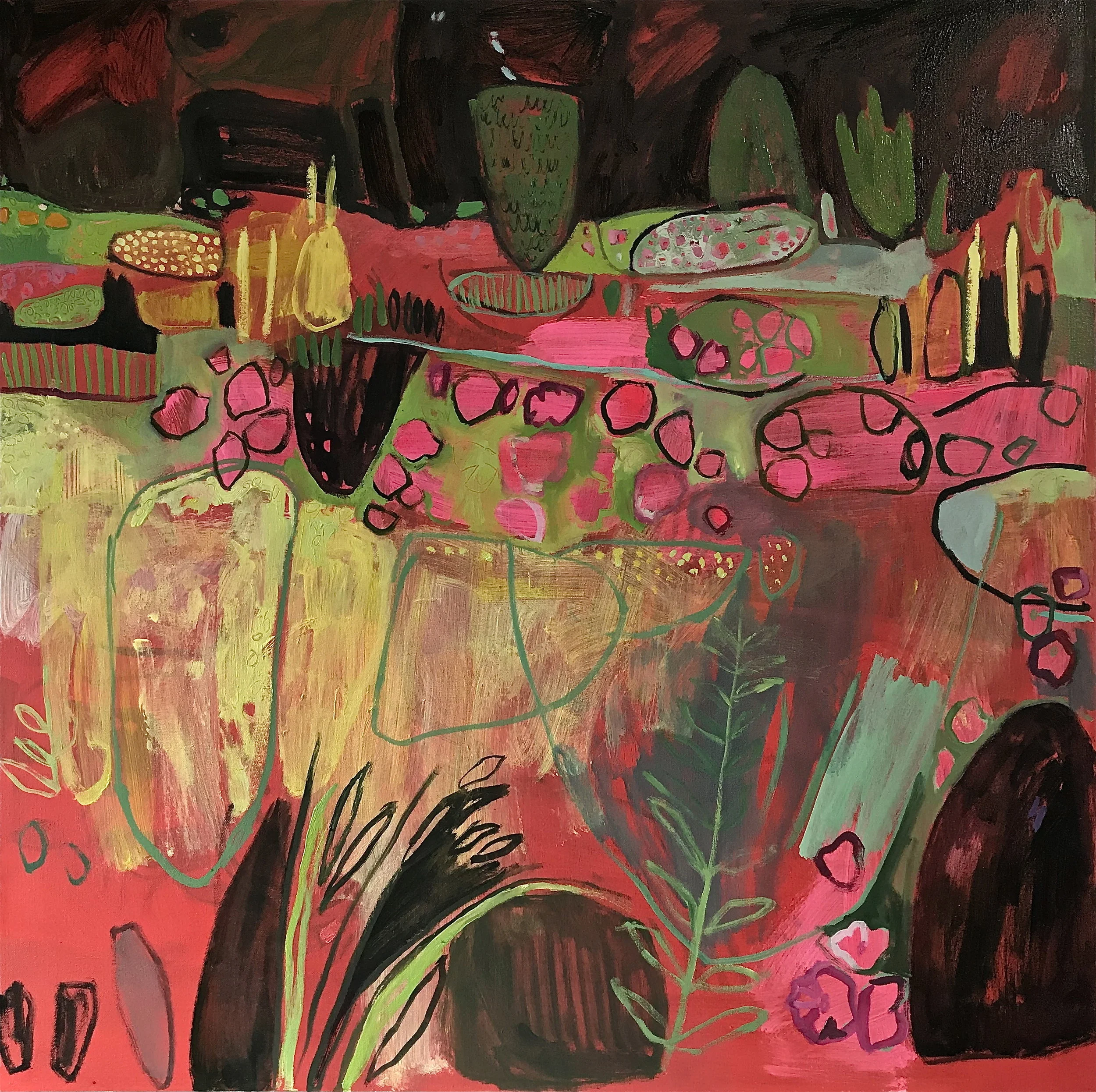 Asymmetric Diptych: Hot Colours in the Merton Beds, Oxford Botanic Gardens, left panel