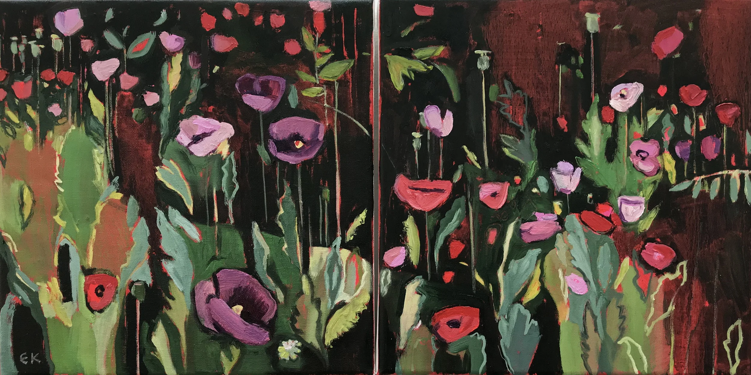 Diptych: Opium Poppies in the Oxford Botanic Gardens