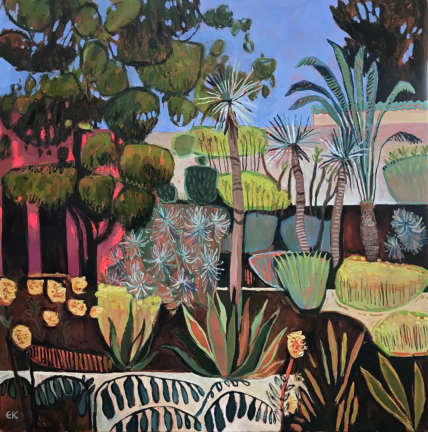 Le Jardin Secret with Date Palms and Bright Wall, Marrakech