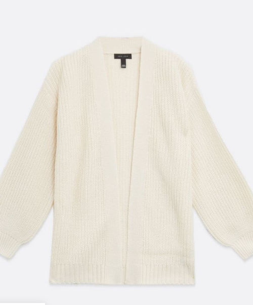 Off White Chunky Knit Puff Sleeve Cardigan