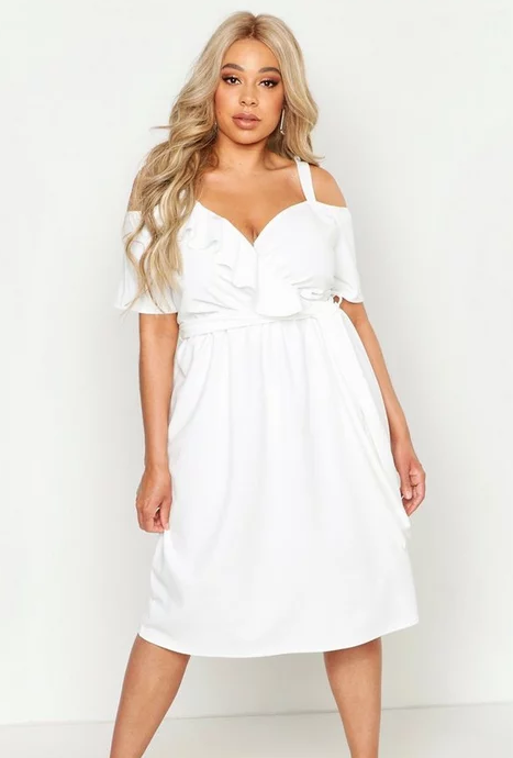 Plus Plunge Ruffle Belt Midi Dress