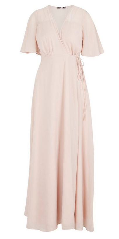 Chiffon Angel Sleeve Wrap Maxi Bridesmaid Dress