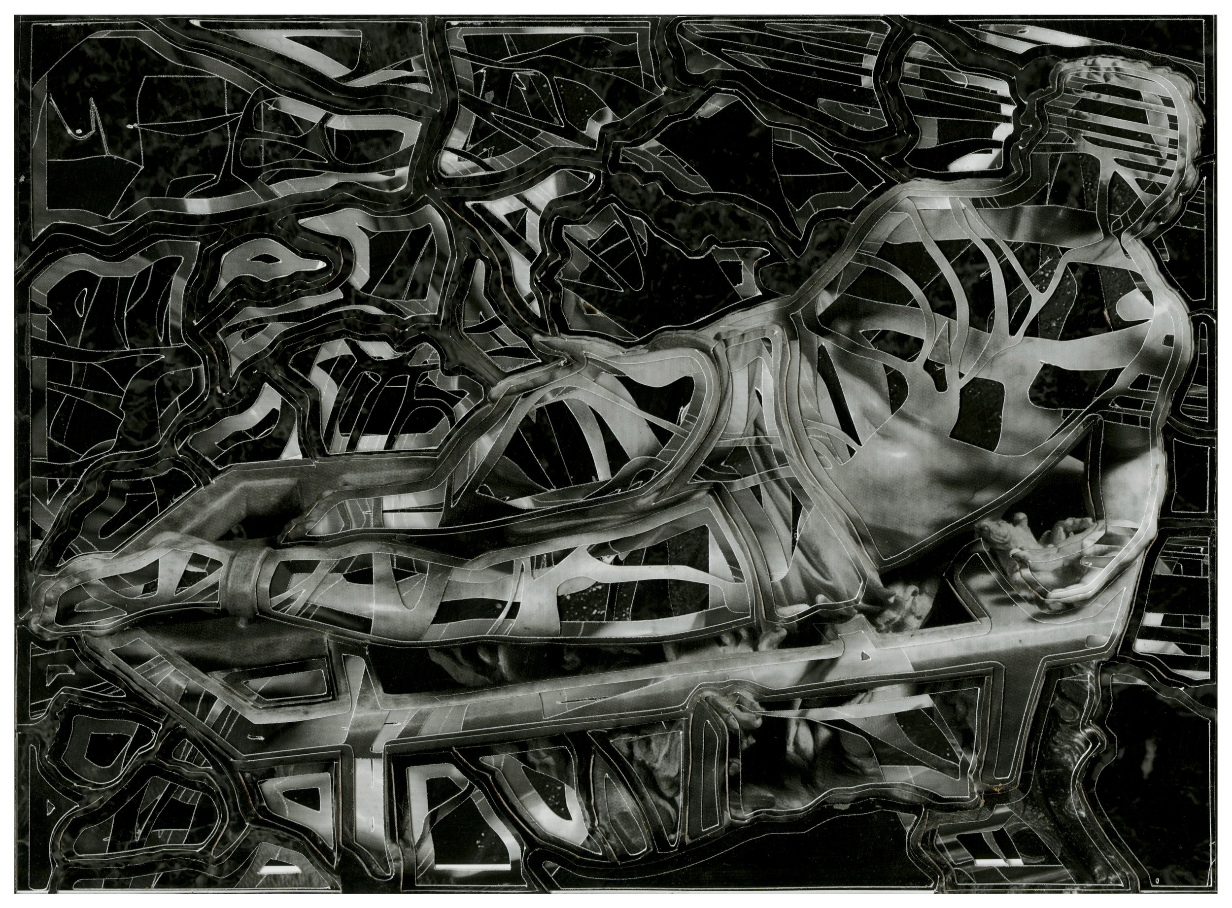 Imprisonment, decollage of inkjet print, 8.25"x11.25", 2014.