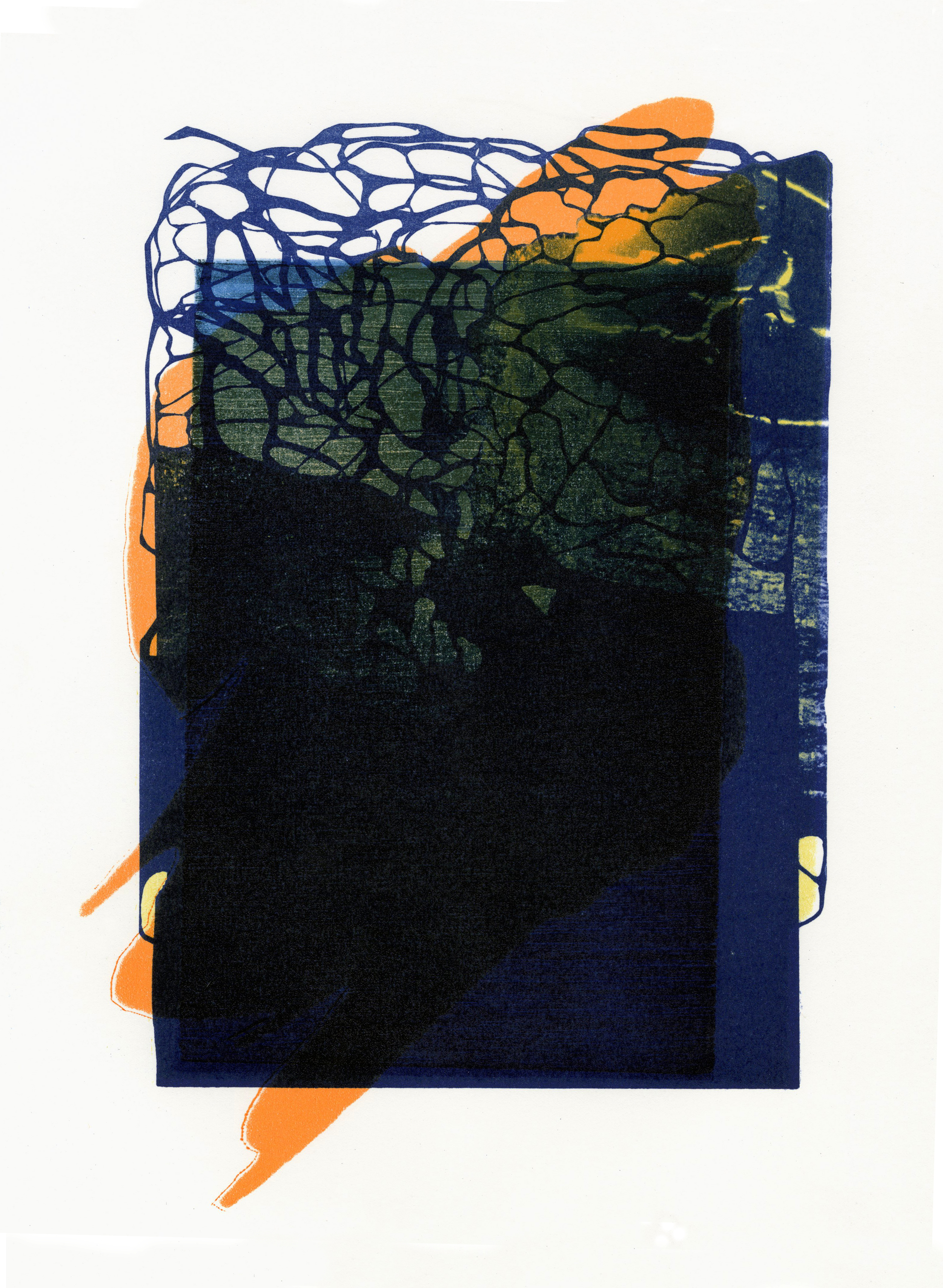 Supped, relief, monotype, lithograph, 11"x14", 2015.