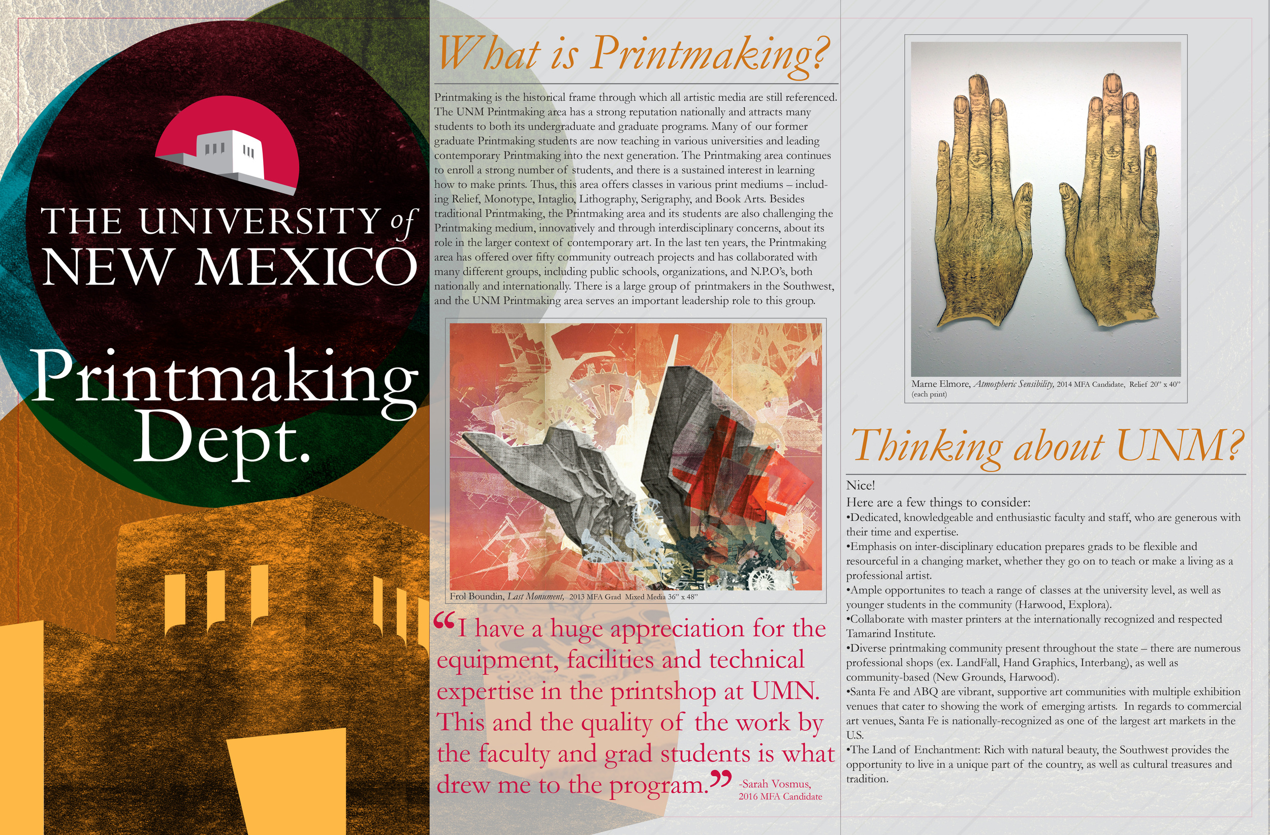 Brochure for the University of New Mexico printmaking department.