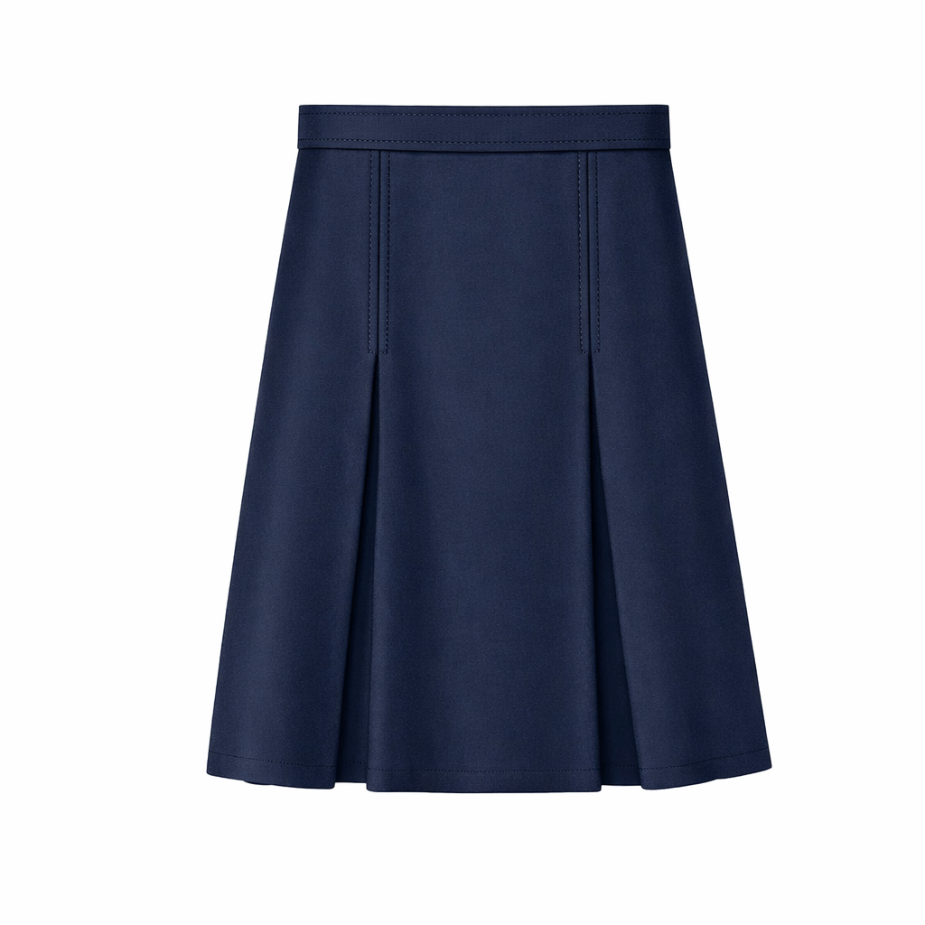 Navy Box Pleated Skirt