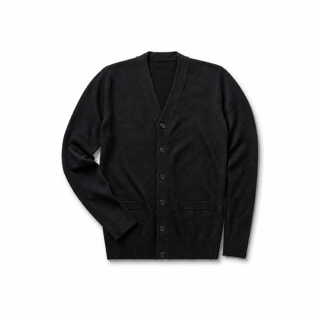 Men's V-Neck Black Button Down Cardigan w/Logo (Staff Only)