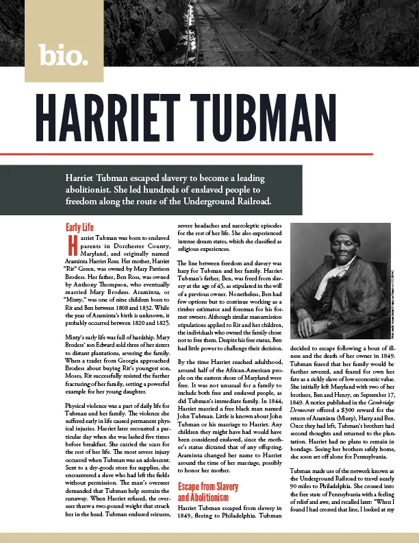 Harriet Tubman Fact Sheet – Front