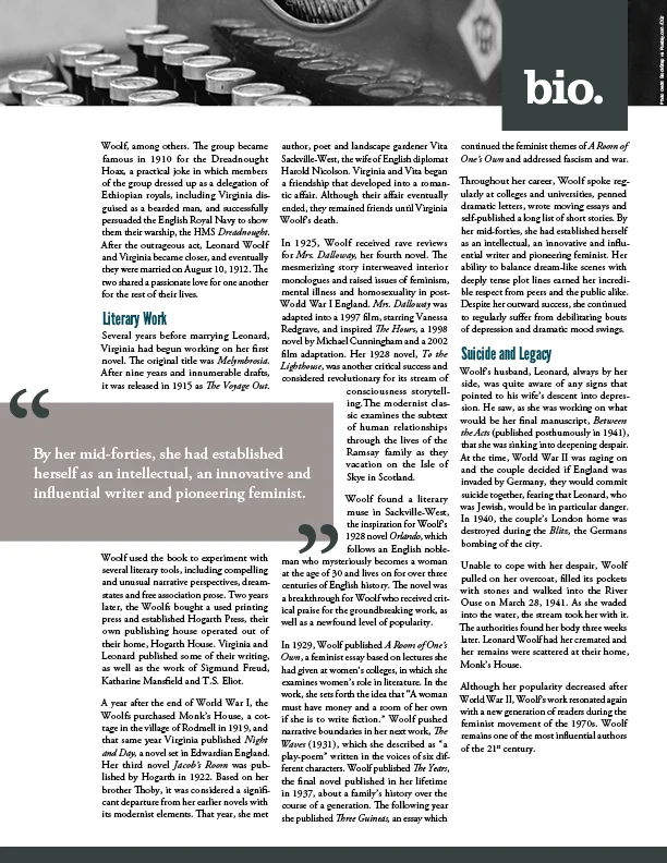 Virginia Woolf Fact Sheet – Back