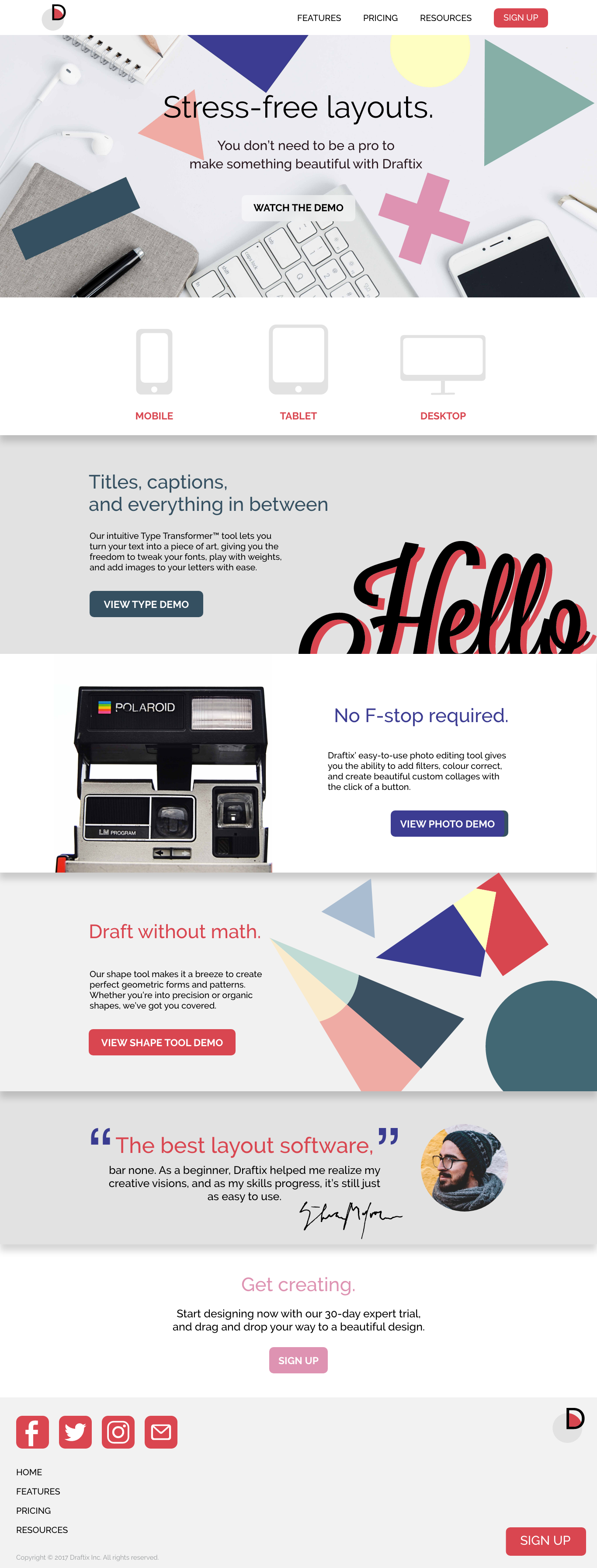 Draftix Features Page – Desktop