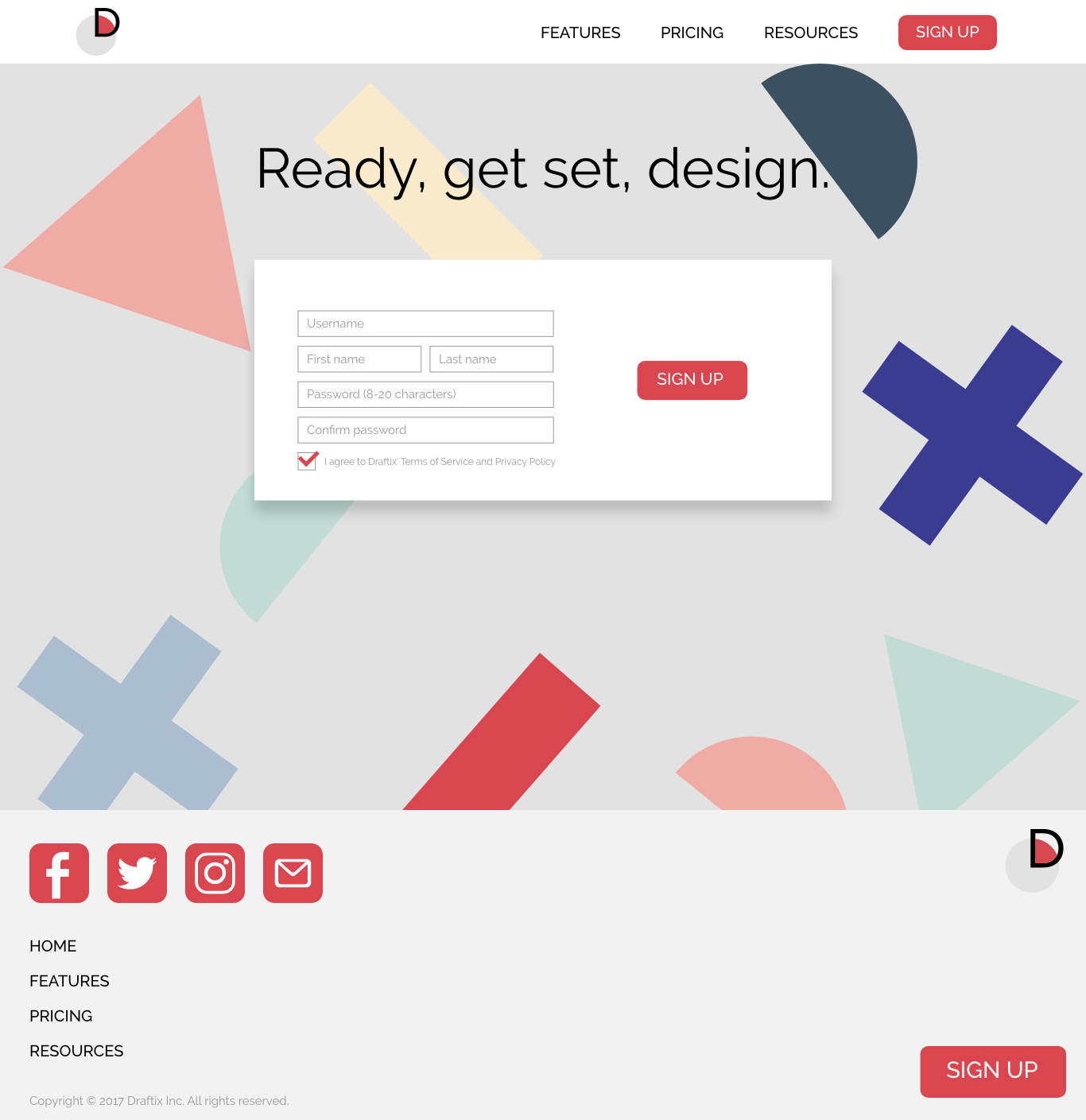 Draftix Sign-Up Page – Desktop