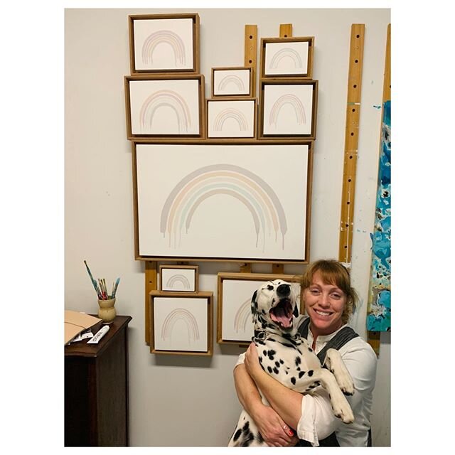 Late night studio scene w my tired studio helper 💫
Painting from my Rainbow Series available via my website link in bio👆🏼 (gretmackintosh.com)
All are framed in custom reclaimed wood frames made by my partner-in-crime, @barrierislandboatbuilders ?