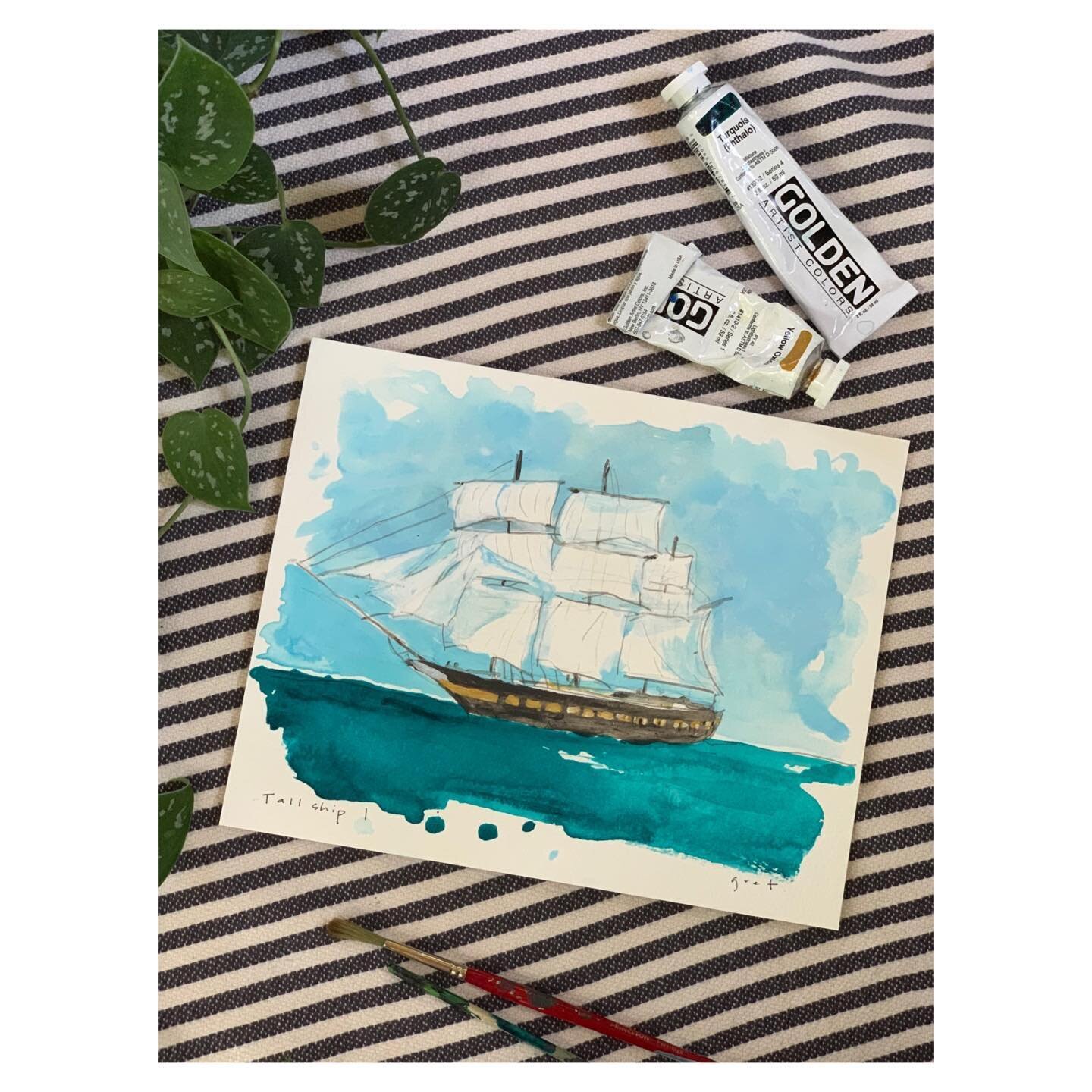 One of the 8x10 Tall Ship paintings still available from the collection ⚓️
Acrylic paint on 300 lb watercolor paper (ie: thick)
 link in bio☝🏼 (gretmackintosh.com)
.
.
.
#gretmackintosh #tallships #bygret #arylicpainting #charlestonartist #coastalli