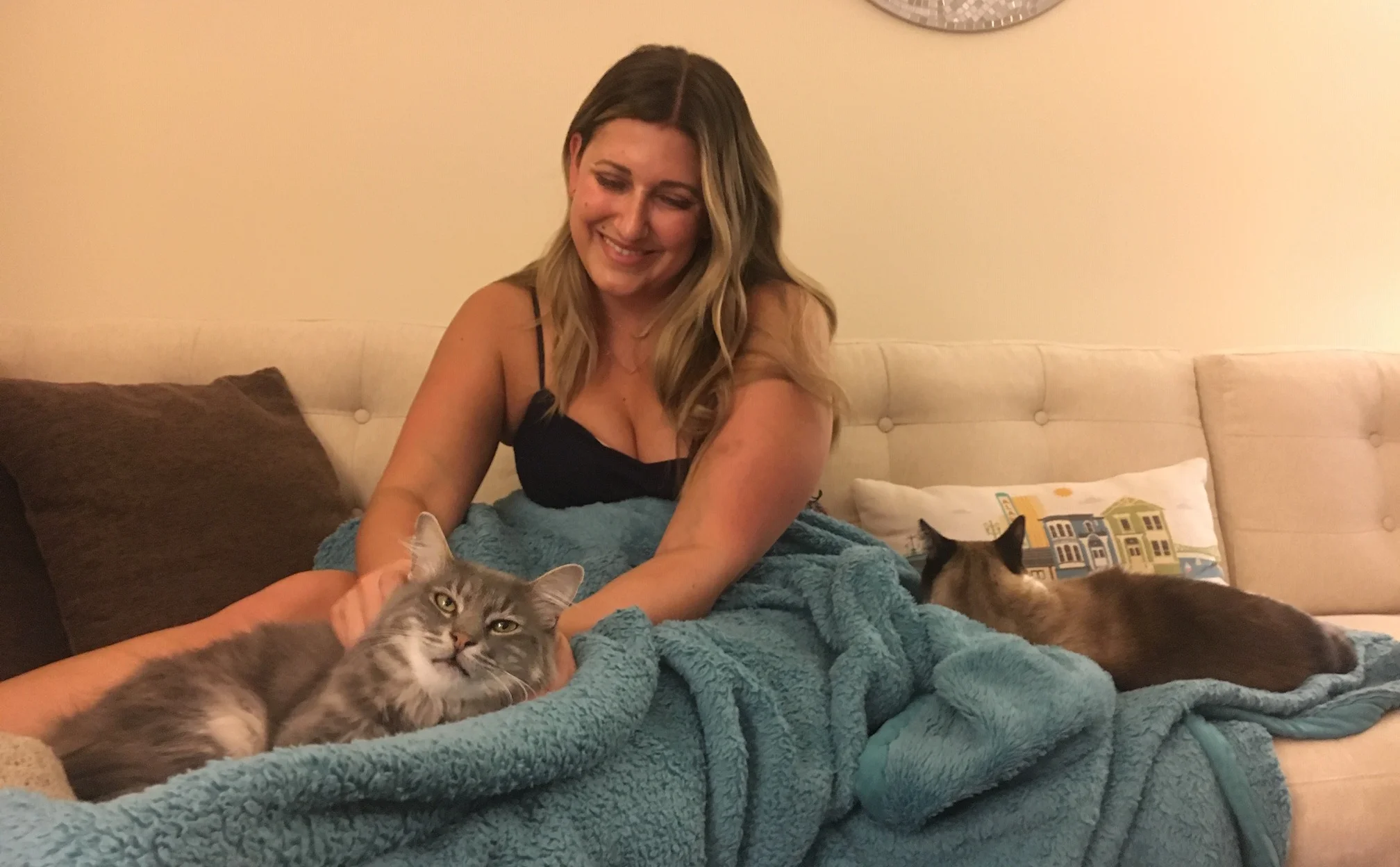 Victoria and foster cat Morris in 2016.