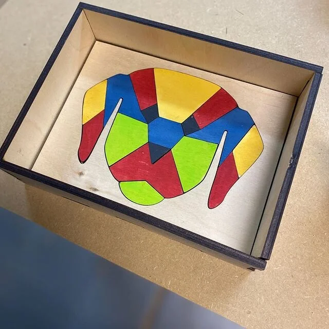 I&rsquo;ve been designing and prototyping some mosaic puzzles. They are way fun and harder to solve than they look. #lasercutting #woodworking #handpainted #smallbusiness #puzzles