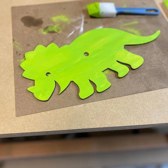 The start of a dino clock for my son&rsquo;s birthday. #clocks #lasercutting #woodworking #handpainted