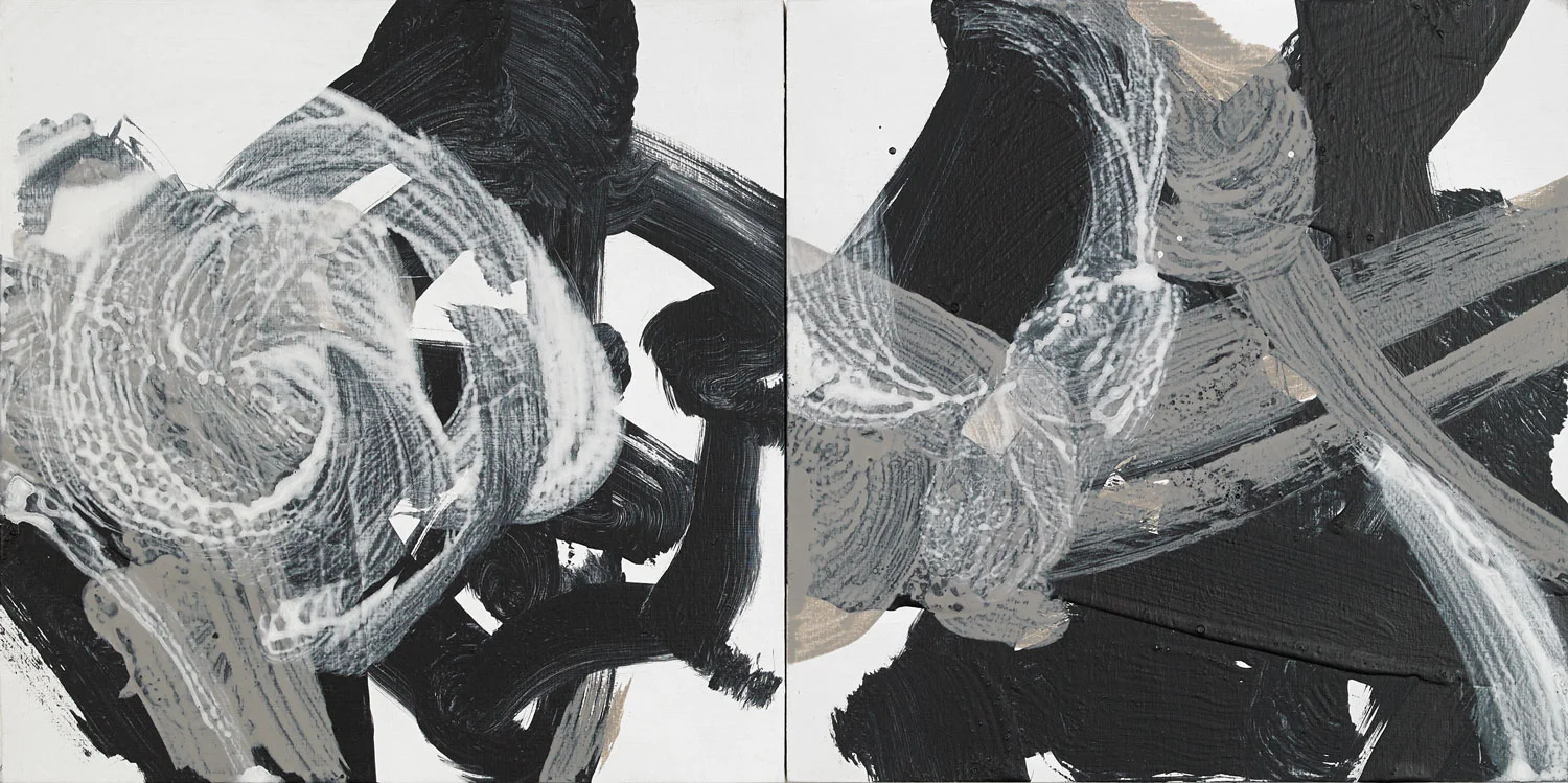 IN-CROWD acrylic on wood, diptych 10" x 20" 2016 SOLD