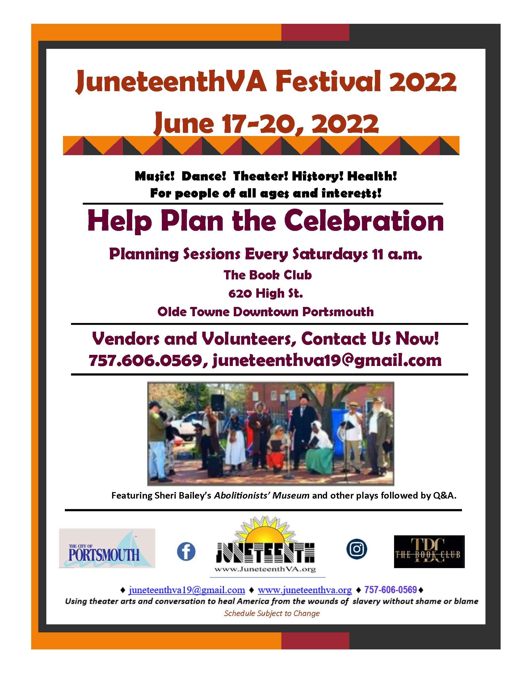 2022 JuneteenthVA Festival - Help Plan The Celebration - All Are Welcome - In Person or By Zoom 