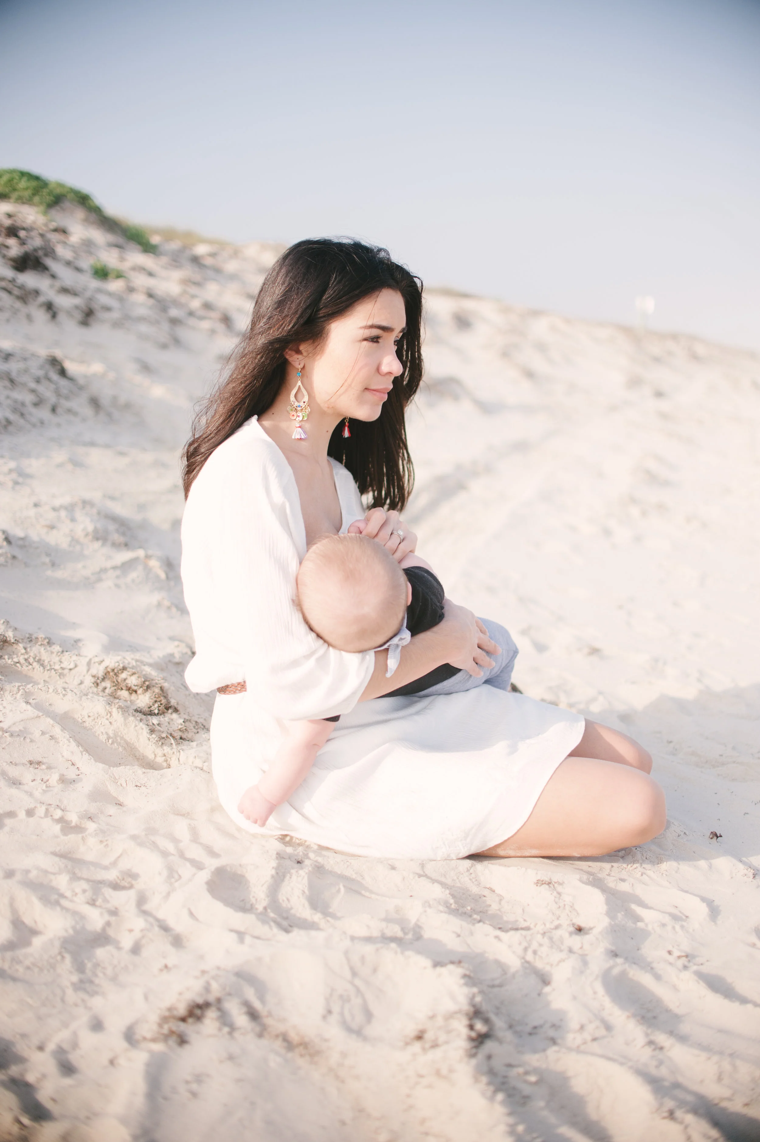  Light and airy portrait of mother nursing son on beach at Mustang Island near Port Aransas by South Texas Award Winning Maternity, Baby, and Family Photographer, Mae Burke- Photographing families in and visiting Rockport, Port Aransas, Corpus Christ