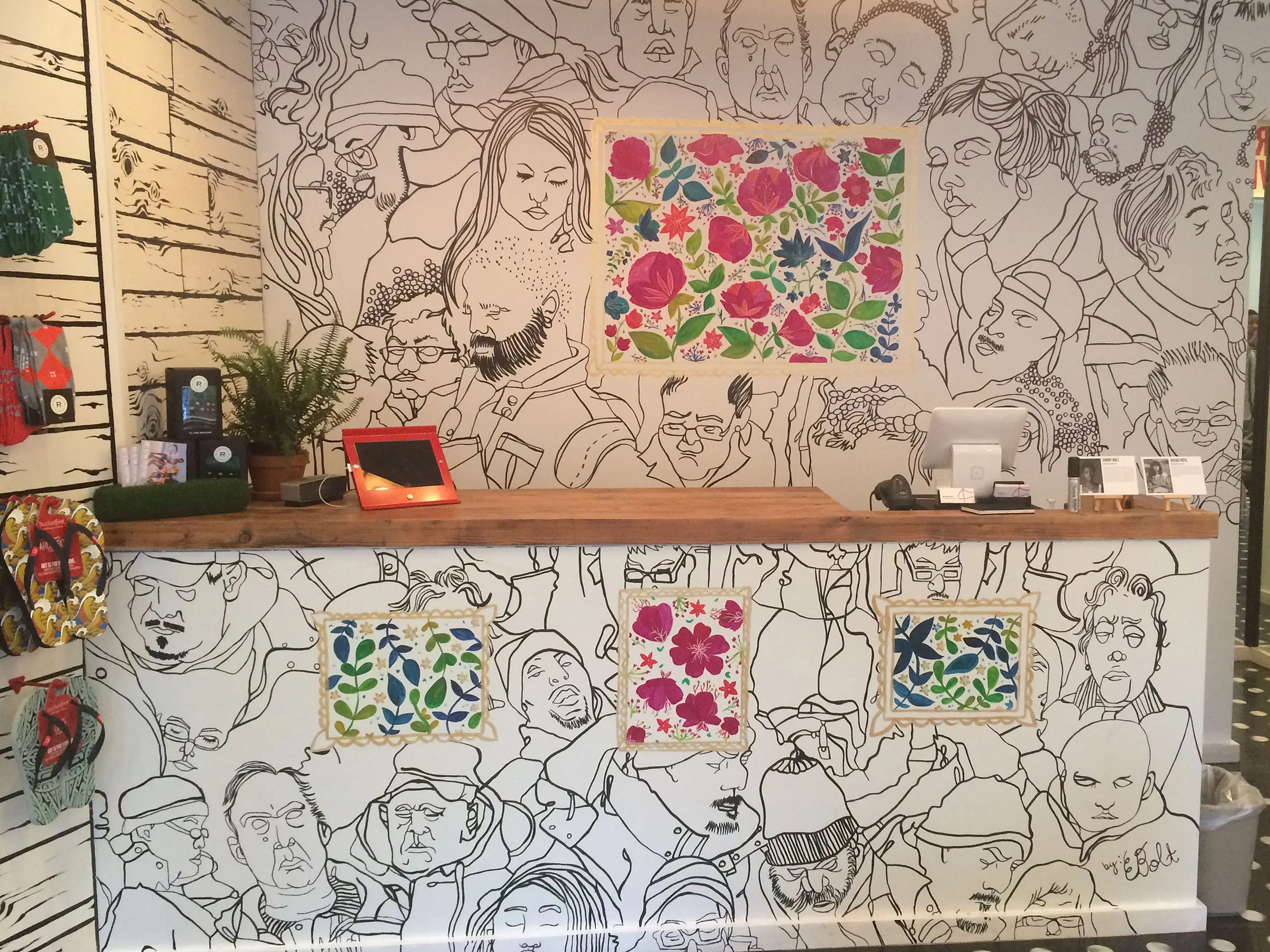 Bucketfeet Elizabeth Street Store Mural (May 2015) I had the pleasure of creating a mural design with fellow artist Meera Lee Patel for the now closed Bucketfeet store in NYC. The design was created to celebrate the release of our individual shoe designs May 2015.