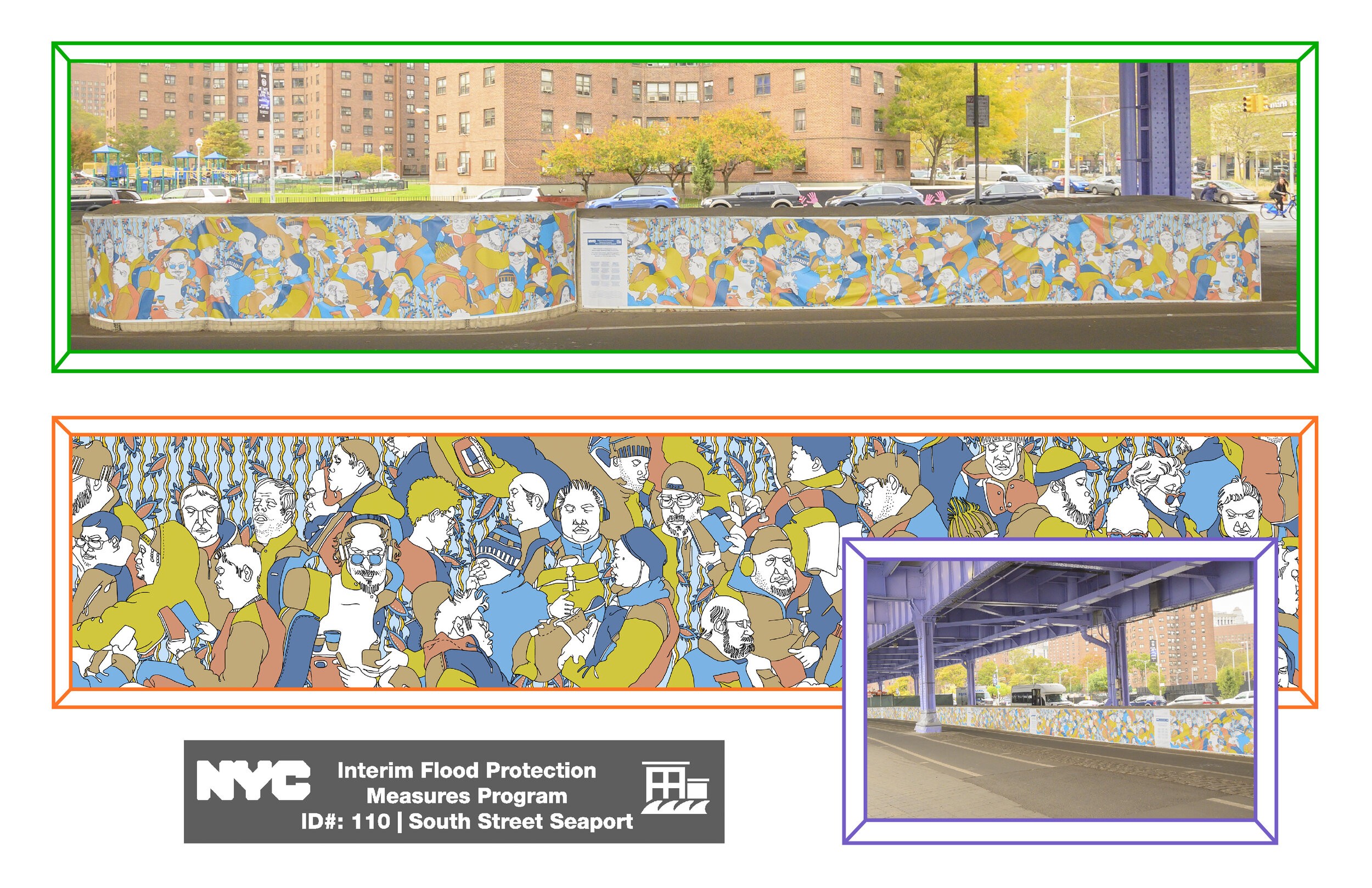   Taking Flight Reimagined ,  at South Street Seaport Community Flood Banners Project. Sponsored by the  Manhattan Borough President’s Office  in partnership with New York City Emergency Management and the Mayor’s Office of Resiliency. Located near t