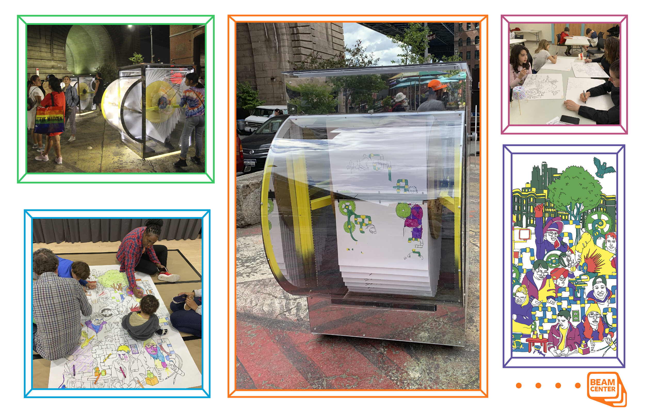  Collaborative  Beam Center  NYC Flipbook project located at the Pearl St. Triangle in Brooklyn, NY. Architect of the flip books:  Chee-Kit Lai , (Jun. 2019 - Sept. 2019). Bottom Left Image:  Beam Center Inventgenuity Festival  at the Dock Street Sch