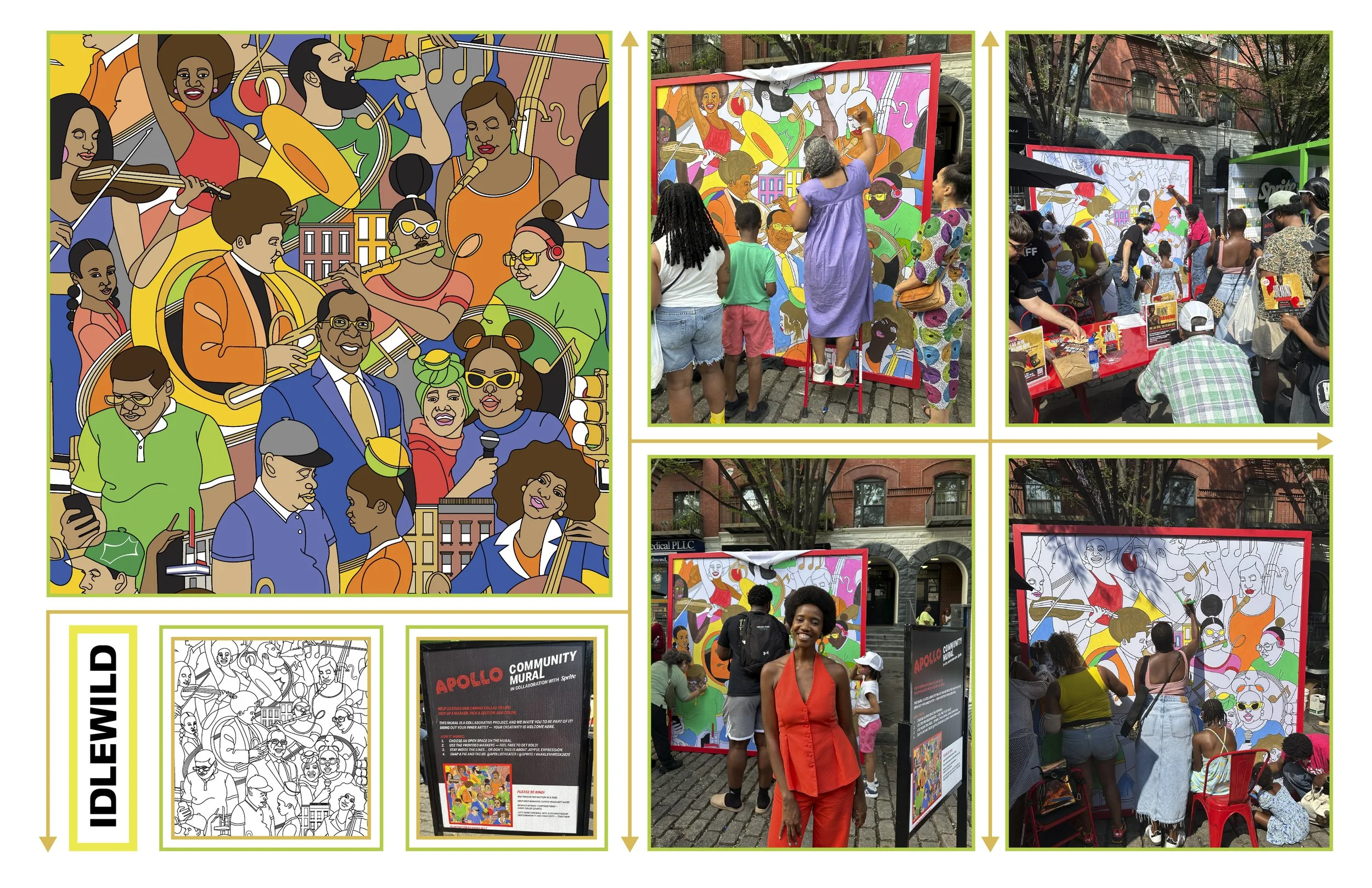 Created the Apollo Community Mural in Collaboration with Sprite for Harlem Week in August 2025 through Idlewild Experiential . The public was invited to add a colorful spin to the public art piece using provided paint markers.