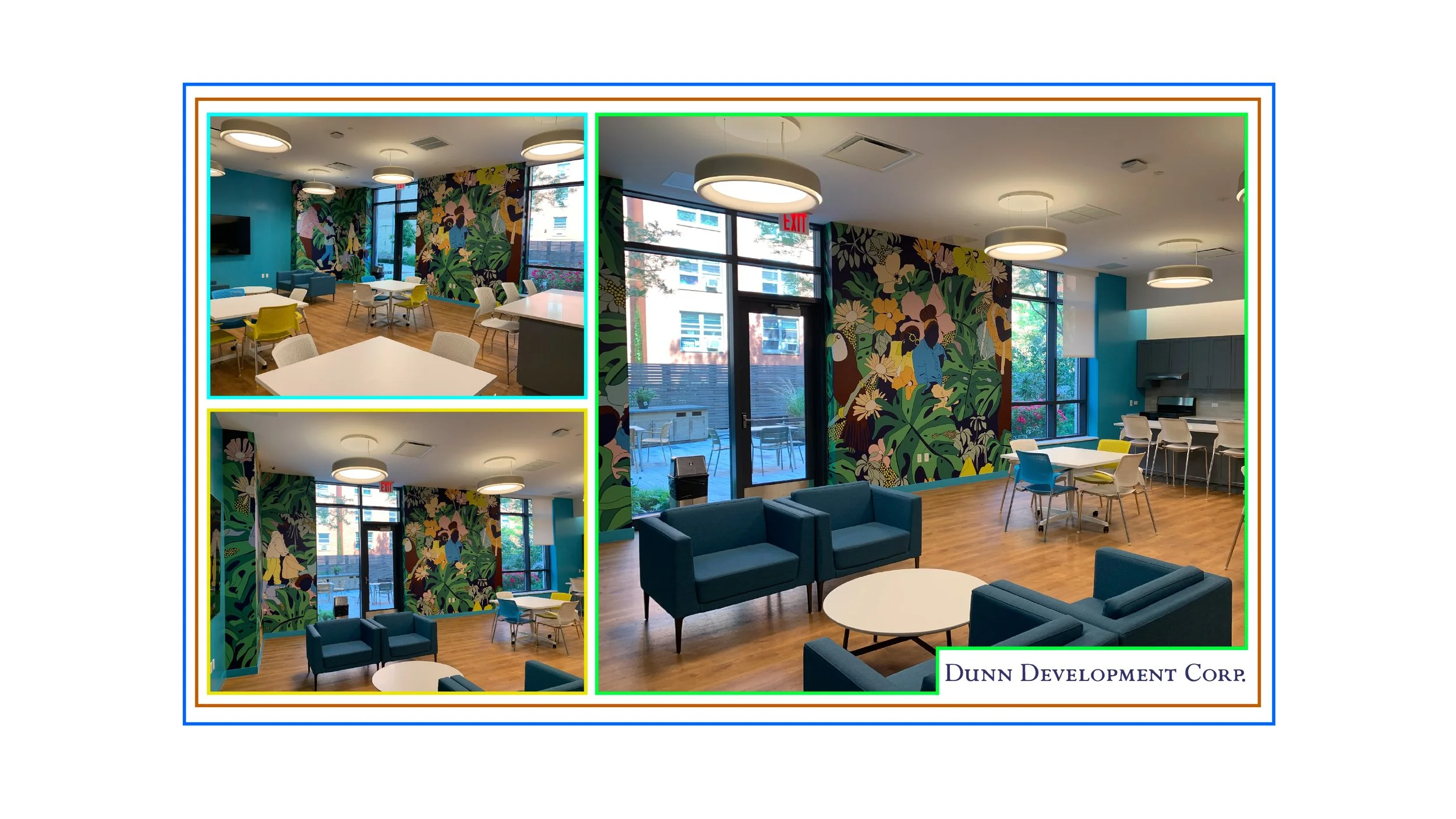 Images of, "Earth and Family," featured as the wallpaper in the community room at the Simba Simbi Seniors apartment complex in Brooklyn installed June 2024. The project is in collaboration with Dunn Development Corp.