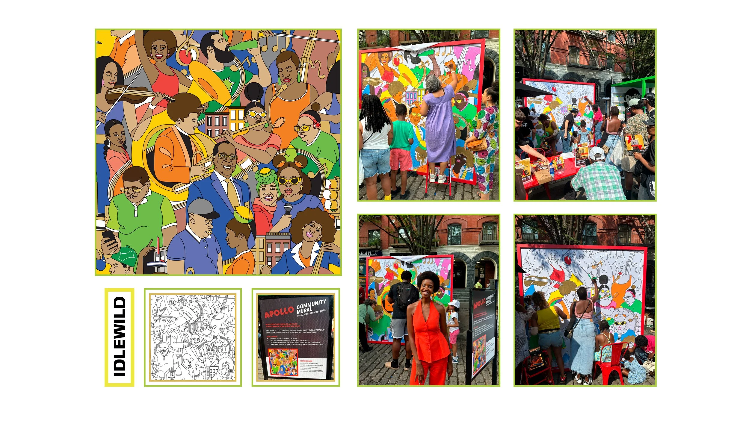 Created the Apollo Community Mural in      Collaboration with Sprite for Harlem Week in August 2025 through Idlewild Experiential. The public was invited to add a colorful spin to the public art piece using provided paint markers.