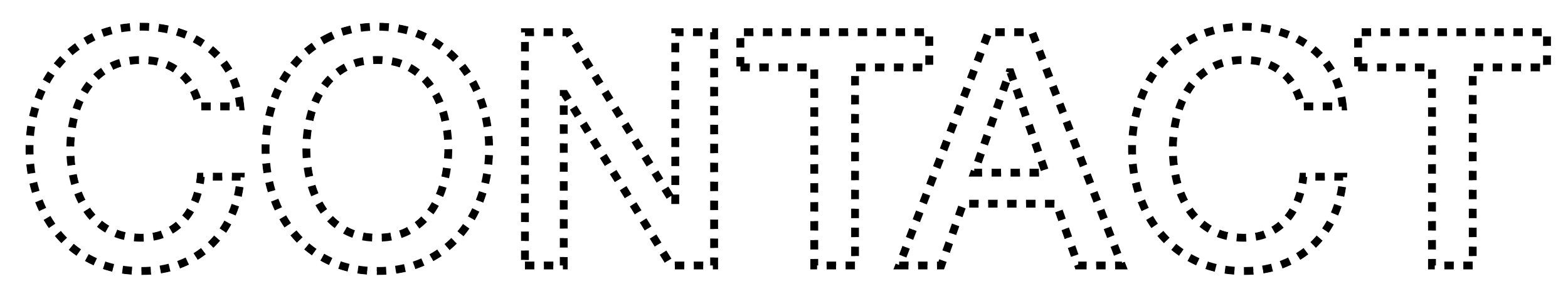 Text that spells out 'CONTACT' in large, bold, white letters with a dotted outline on a transparent background.
