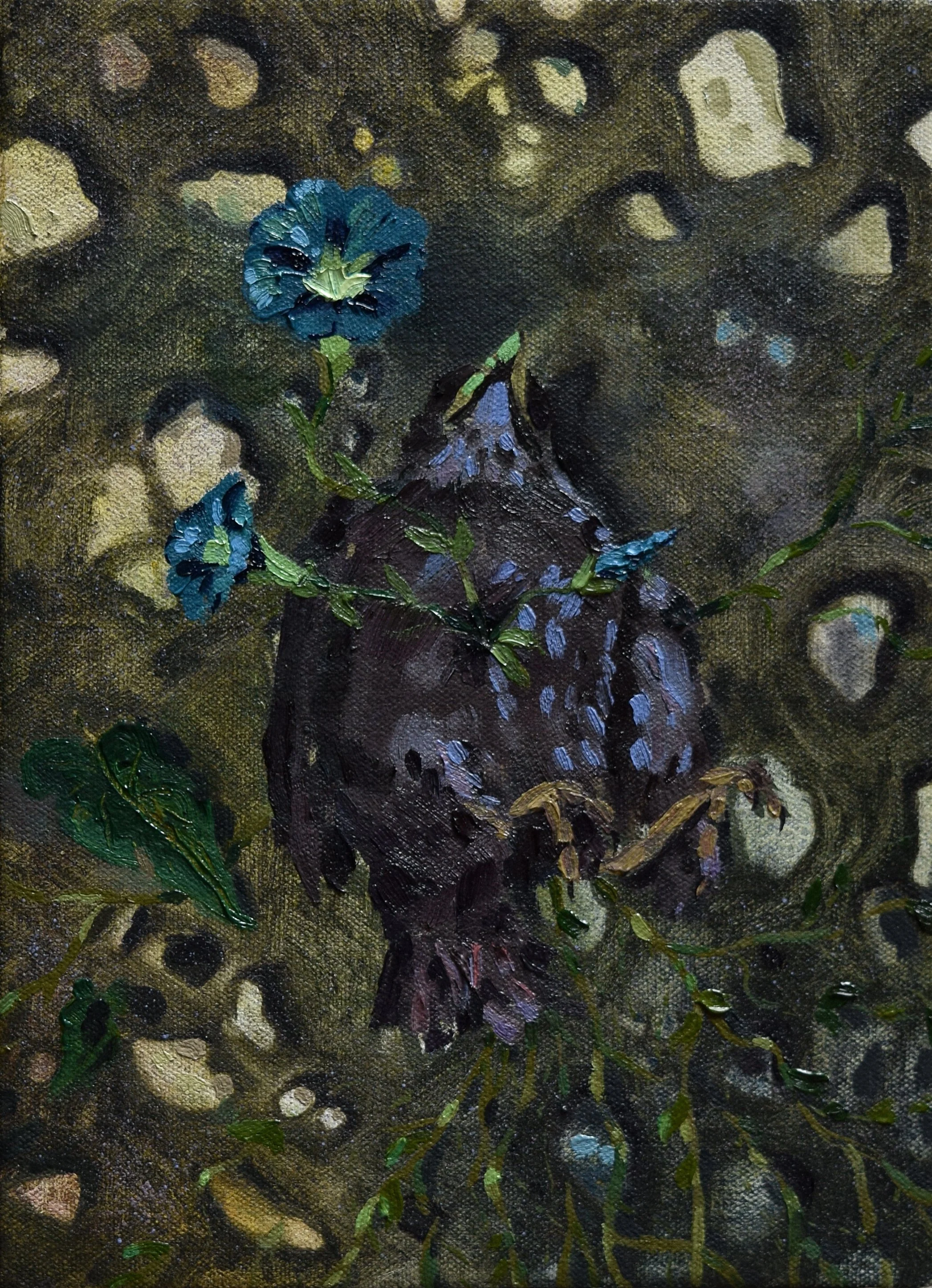   Invasive   flashe, dye and oil on canvas  10 × 8 inches  2025 