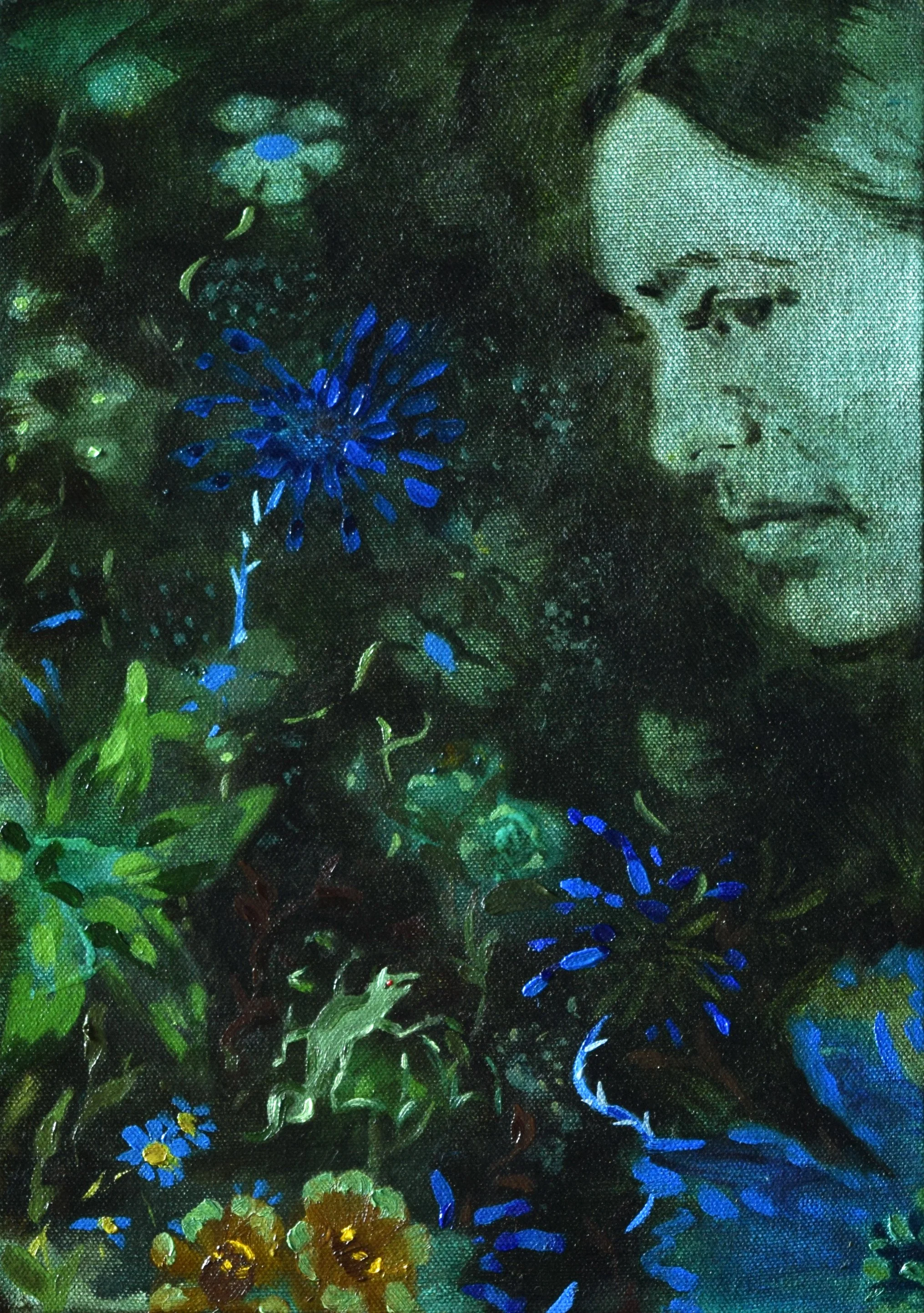   At the Party   flashe, acrylic, dye and oil on canvas  14 × 10 inches  2026 