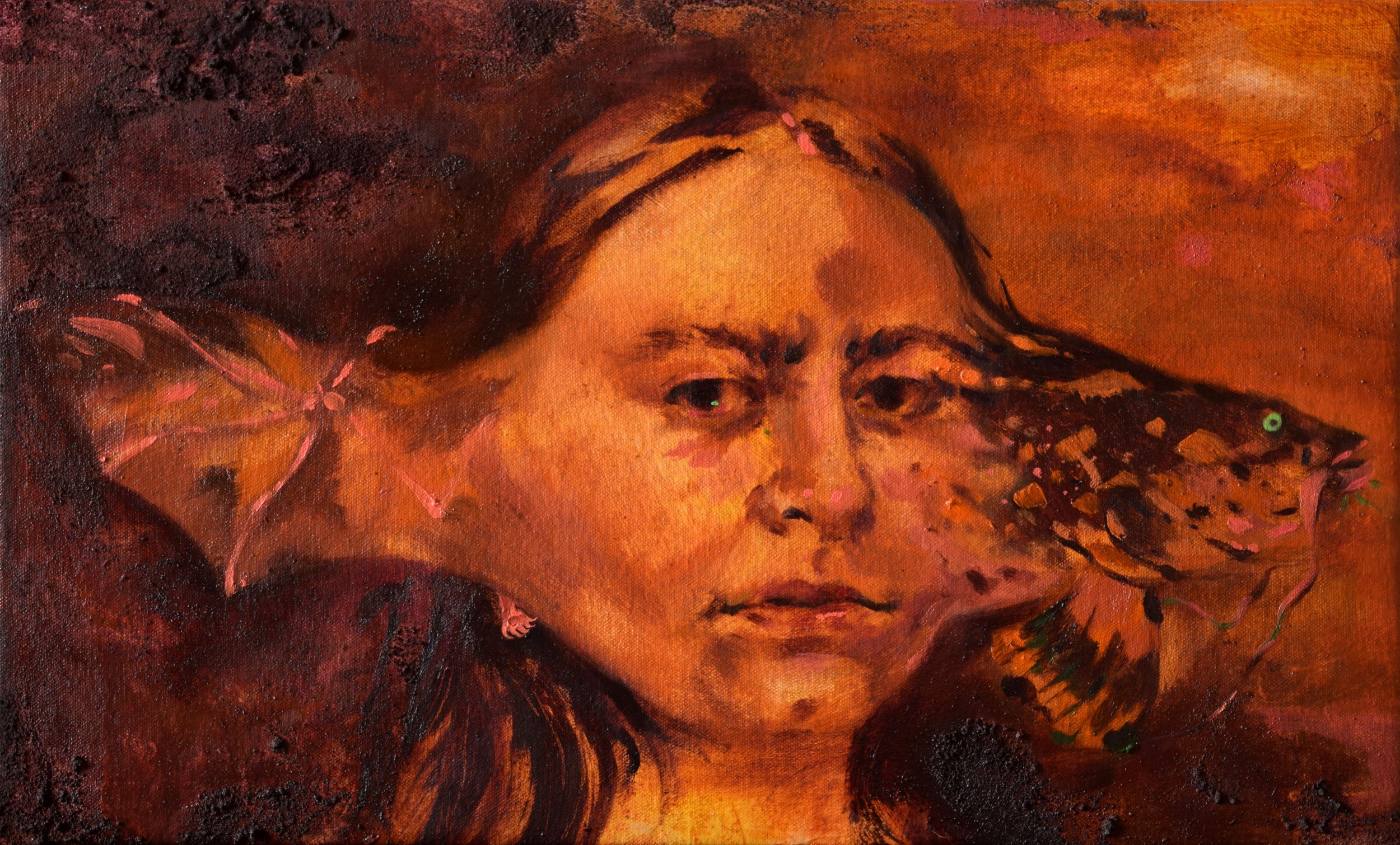   Angel   flashe, dye, acrylic, sand and oil on canvas  12 × 20 inches   2026 