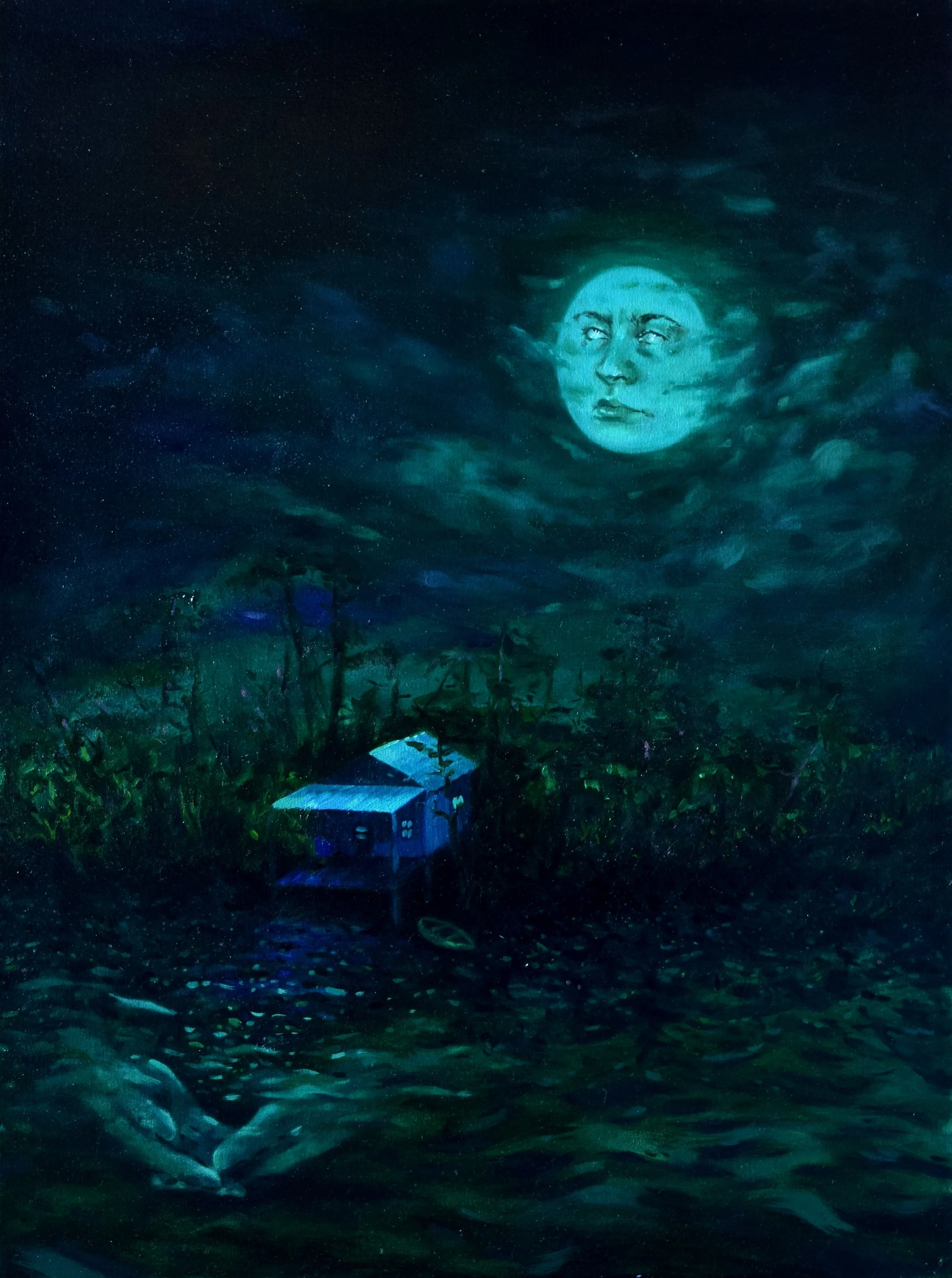   Night’s Burden   flashe, dye, acrylic and oil on canvas  40 × 30 inches  2026 